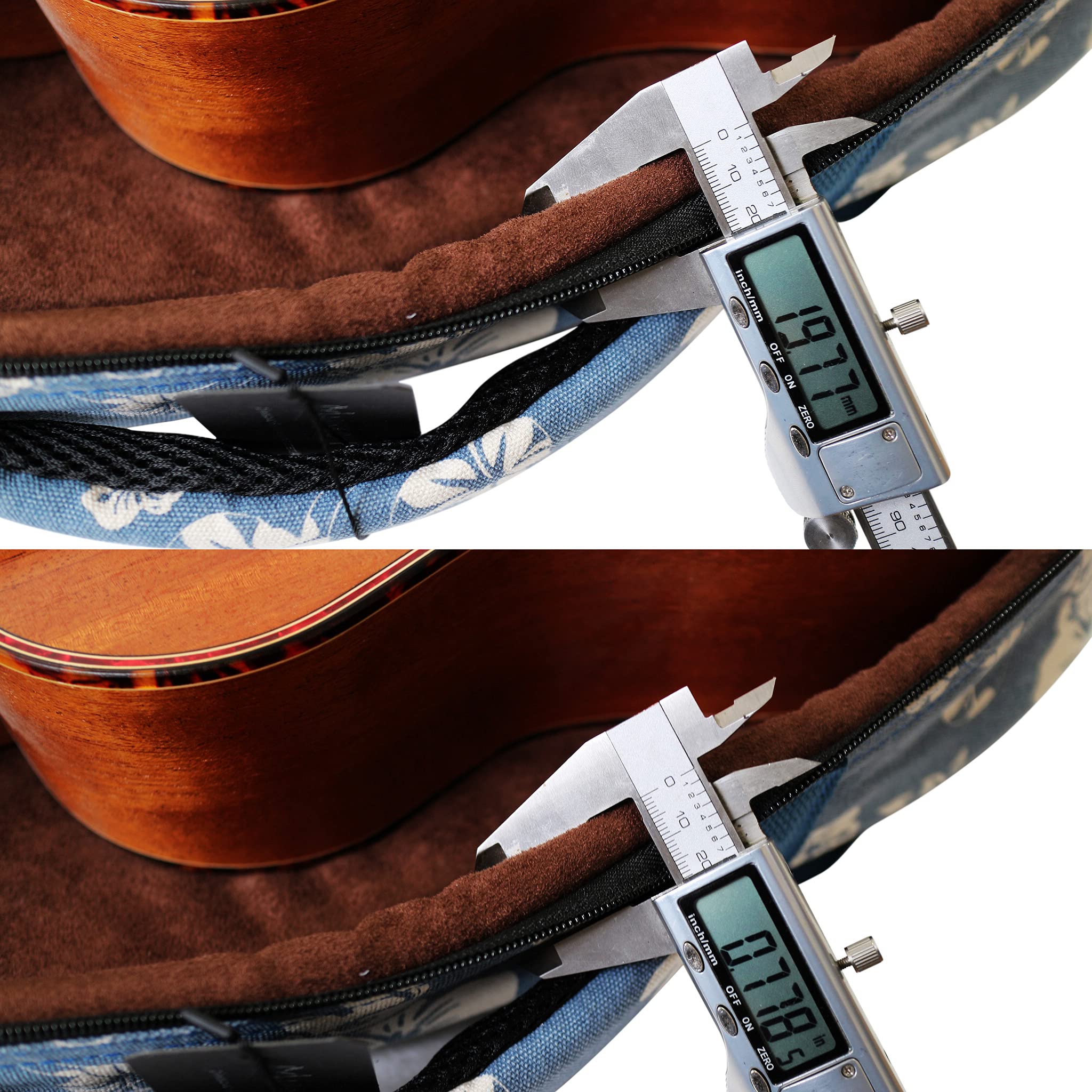 MUSIC FIRST Original Design 15 mm dick gepolstert Hawaii-Stil Blue and White Plumeria Canvas Bariton Ukulele Tasche (76,2 cm ~ 78,7 cm).