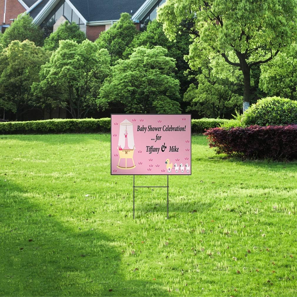 Custom Personalized Yard Sign Baby Shower Celebration! D Stroller Pink One Side Print 18inx12in