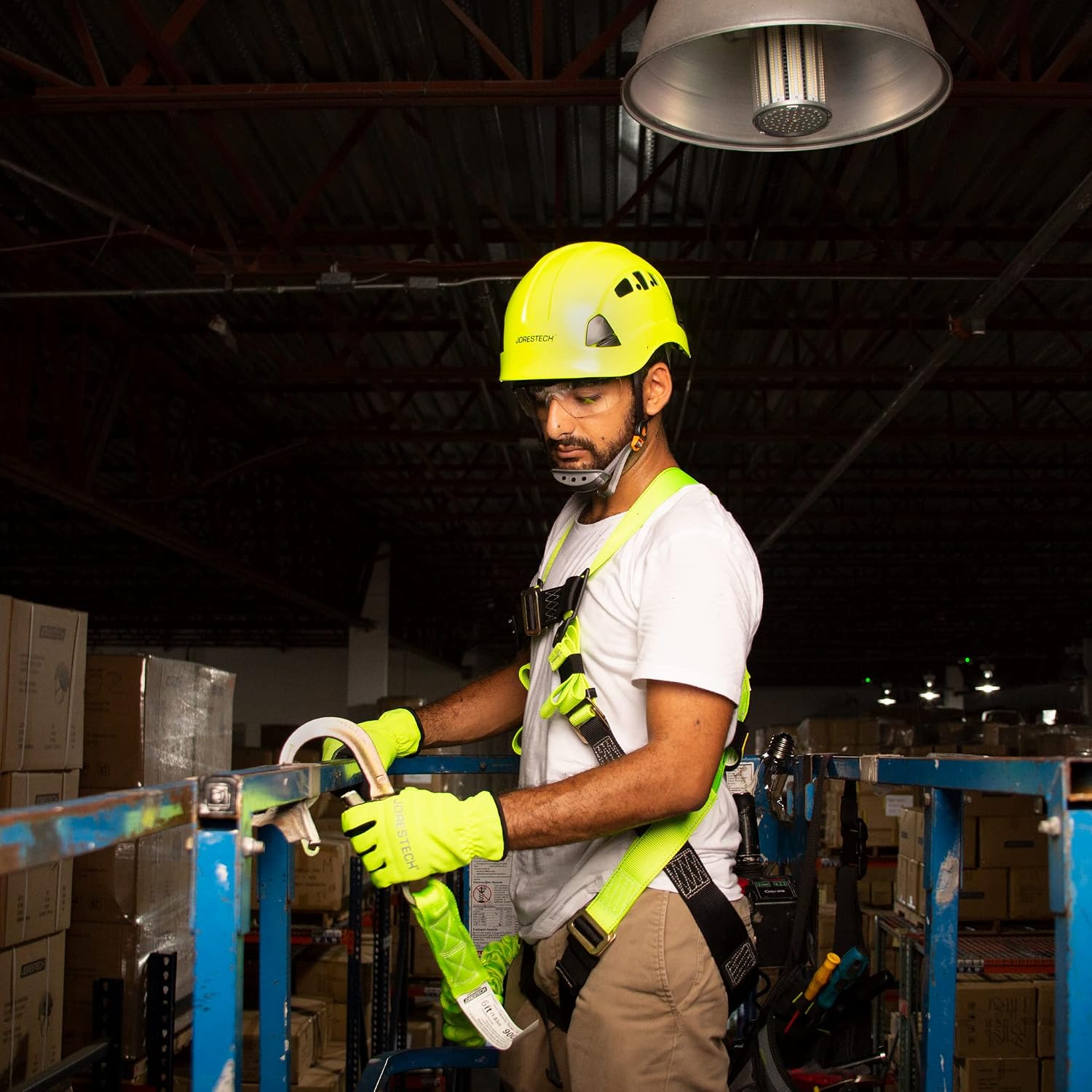 JORESTECH Safety Full Body Harness for Fall Protection, Yellow/Lime Back D Ring ANSI with High Visibility (HARN-01)