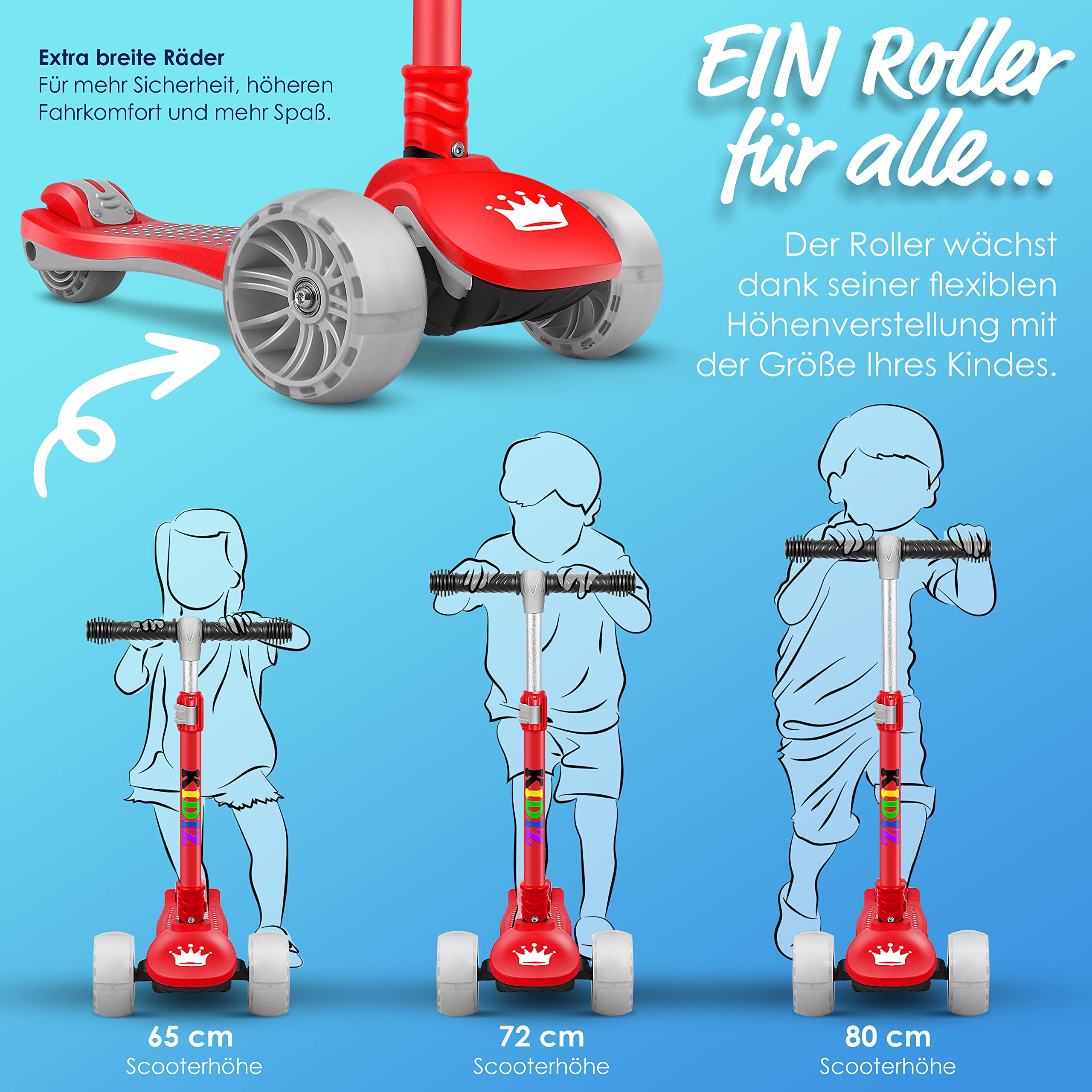 KIDIZ® Scooter Scooter per bambini X-Pro2 Triciclo Scooter con ruote luminose a LED in PU Scooter a pedali pieghevole Scooter da città regolabile in altezza Scooter per bambini ragazze 3-12 anni