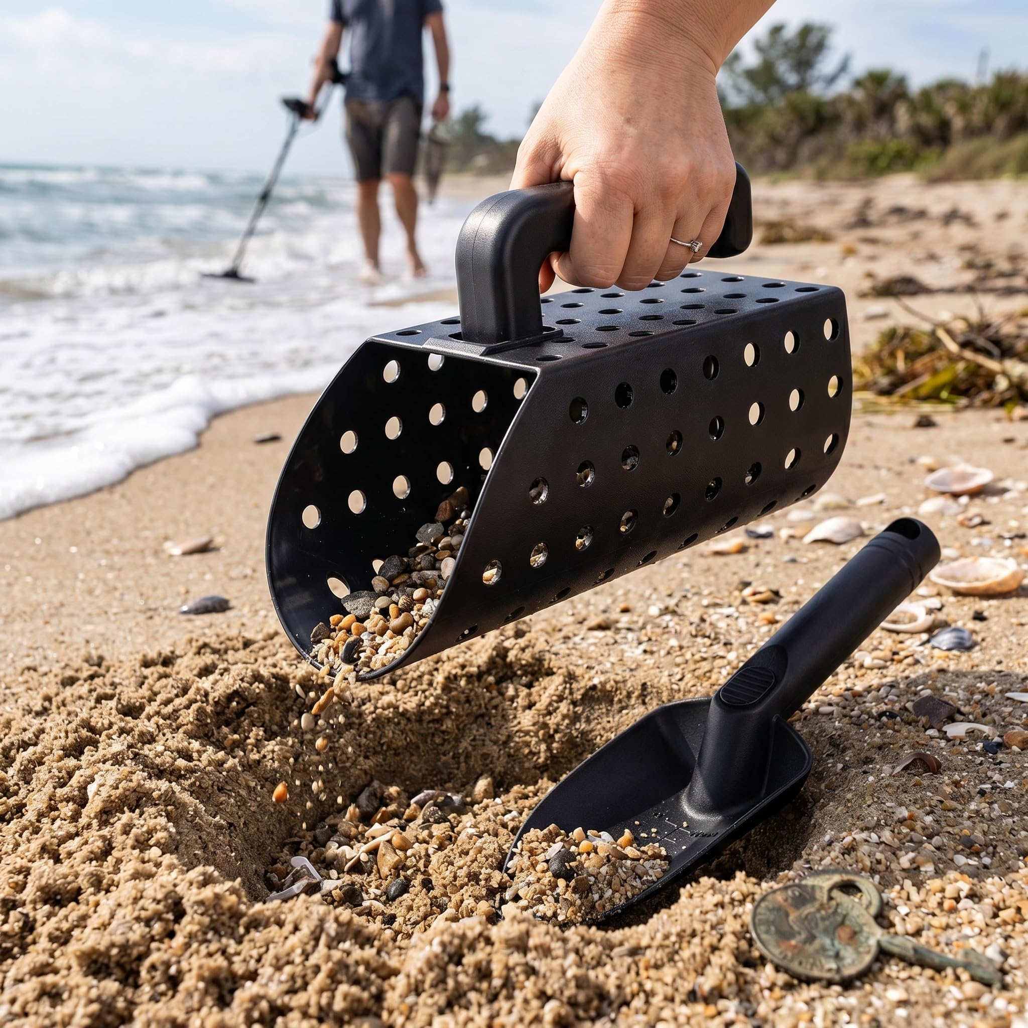 Set Pala per Sabbia per Metal Detector per Rilevamento di Metalli e Scavo di Fori Poco Profondi con Pale Ergonomiche e Fori