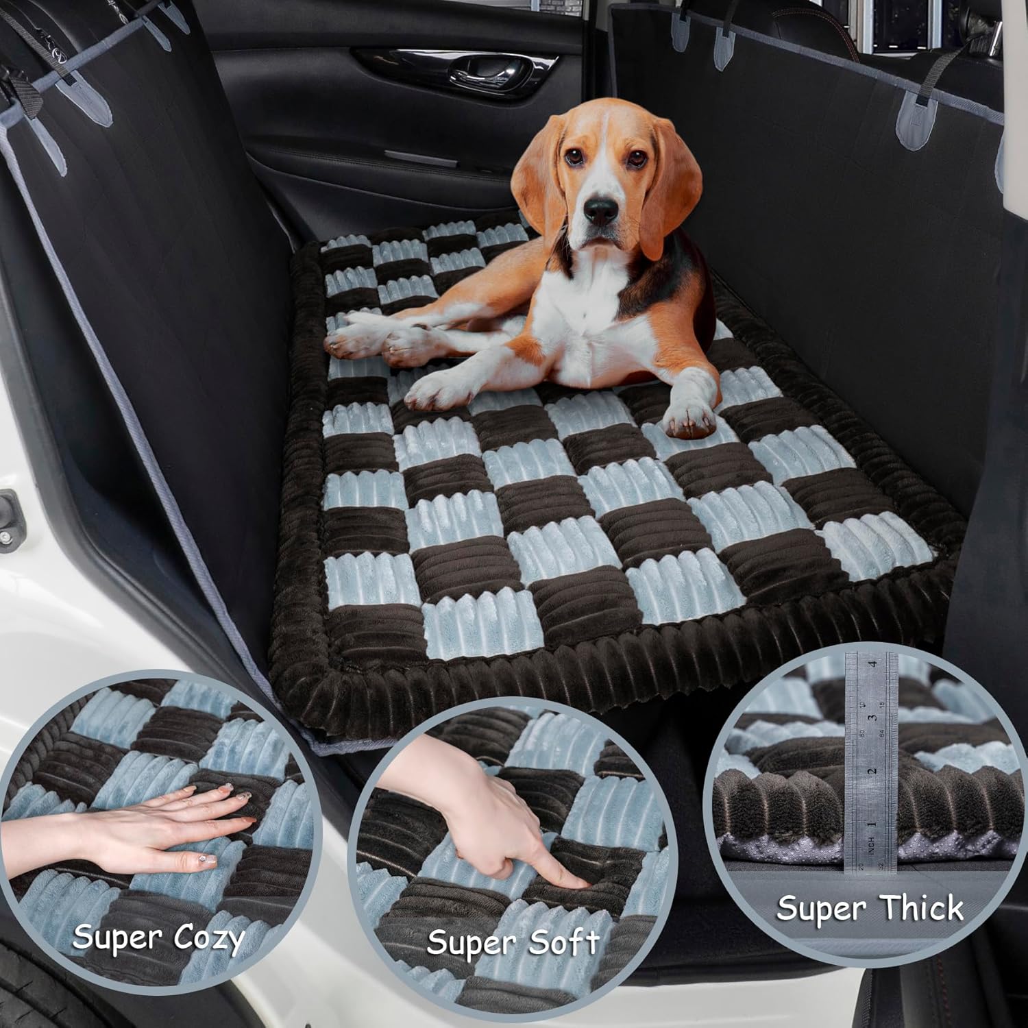 Dog Bed for Car Back Seat, Non-Slip Backseat Dog Car Bed Mat, Soft Furry Travel Pet Mat, Washable Blanket Custom Fit for Backseat Extenders and Hammock Seat Covers(54"×25" Gray)