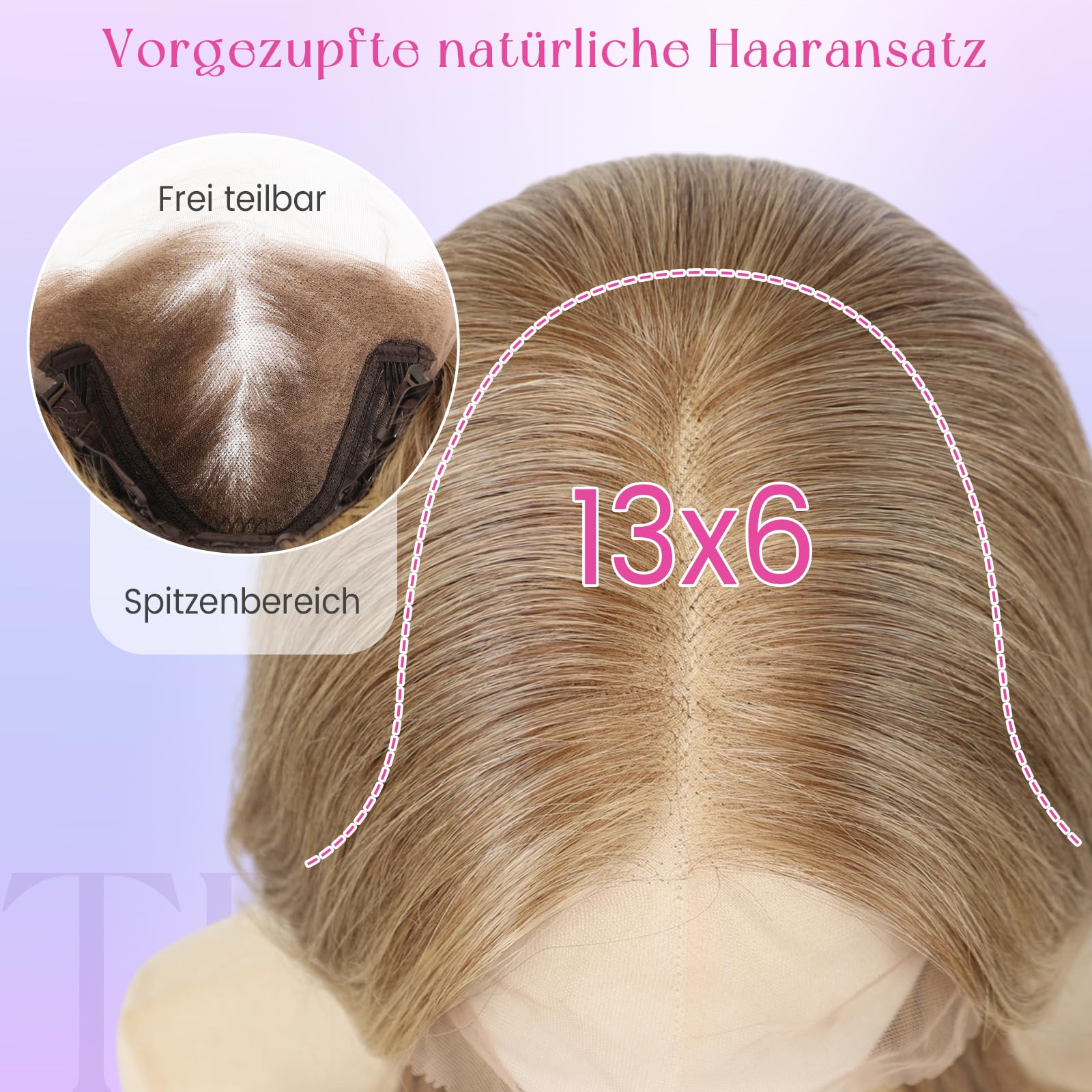 testar 13x6 Spitzenfront Perücke Braun-Blond, kurze gewellte Perücke für Damen, kleberlose Synthetikperücke aus hitzebeständiger Faser, 14 Zoll für den täglichen Gebrauch