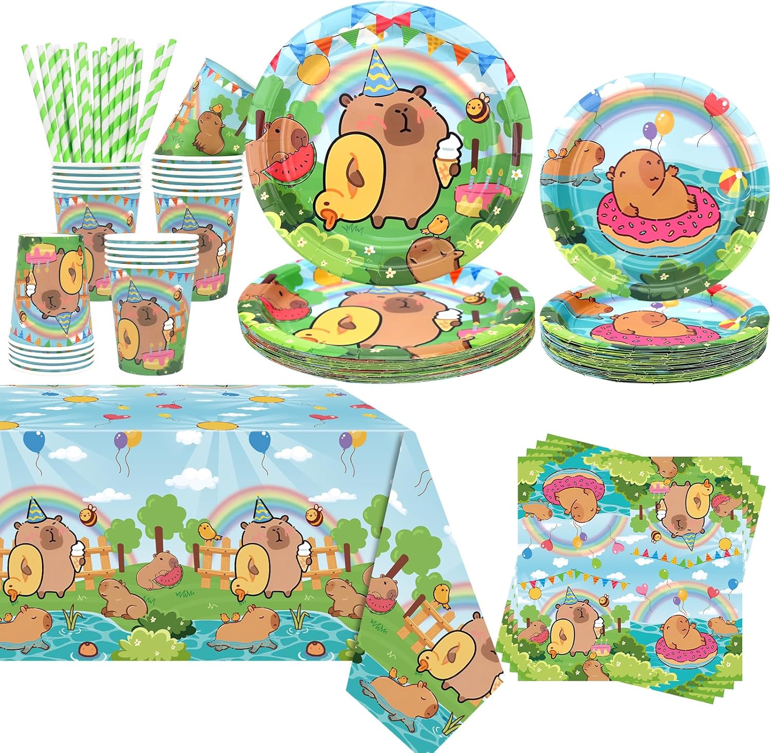 KEFAN Capybara Birthday Party Decorations, Capybara Theme Party Tableware Supplies including Plates, Cups, Napkins, Tablecloth (20)