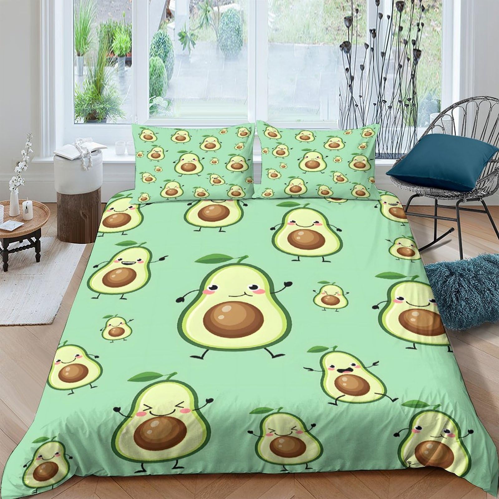 Ctjqhvkz Style-3 3D Printed Avocado Cartoon Fitted Sheet Microfiber Cute Green Mattress Cover For Bedroom Guest Room Dustproof Washable Single（135X200cm）