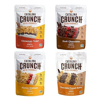 Catalina Crunch Keto Cereal Variety Pack 4 Flavors, 9oz bags | Low Carb, Zero Sugar, Gluten & Grain Free, Fiber | Keto Snacks, Vegan Snacks, Protein Snacks | Breakfast Protein Cereal | Keto Friendly Foods...