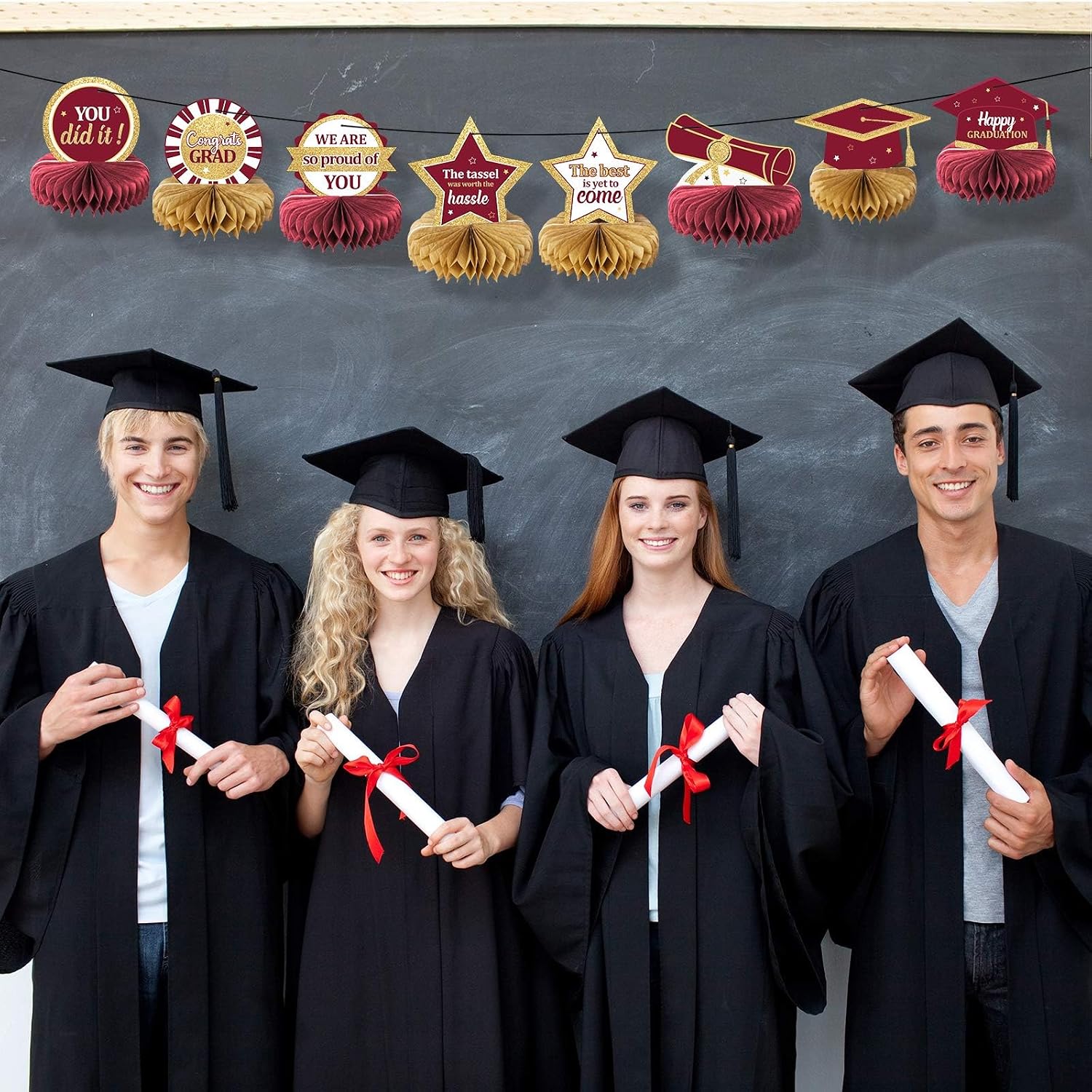 2026 Graduation Party Decorations Class of 2026 Congrats Grad Honeycomb Centerpieces Congratulate Graduation Table Toppers for Graduation Party Favor Supplies Maroon 8Pcs