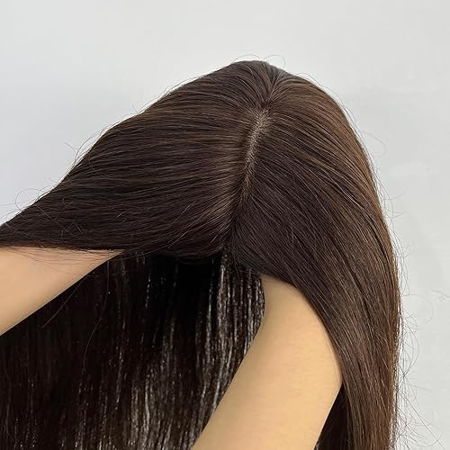 Toppers para el cabello para mujer, 100% cabello humano Remy, 5.5 x 5.9 in, base de seda completa, cabello lacio para adelgazar la pérdida de