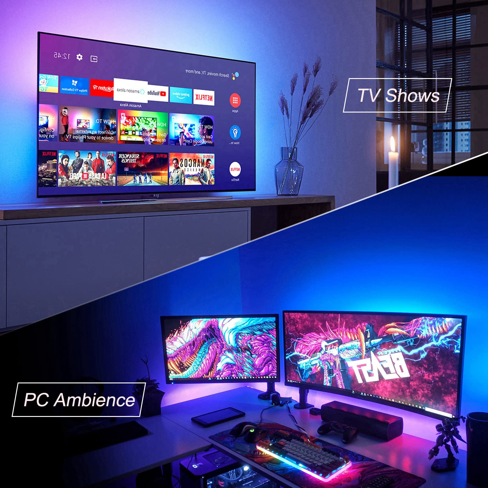 3M USB RGB LED retroilluminazione TV 32 pollici luce del monitor del computer controllo app, sincronizzazione con musica, uso interno