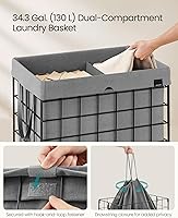 Vista 85 de SONGMICS 29 Gal. (110L) Laundry Basket, Laundry Hamper, Collapsible Clothes Hamper, Removable and Washable Liner, Metal Wire Frame, for Bedroom
