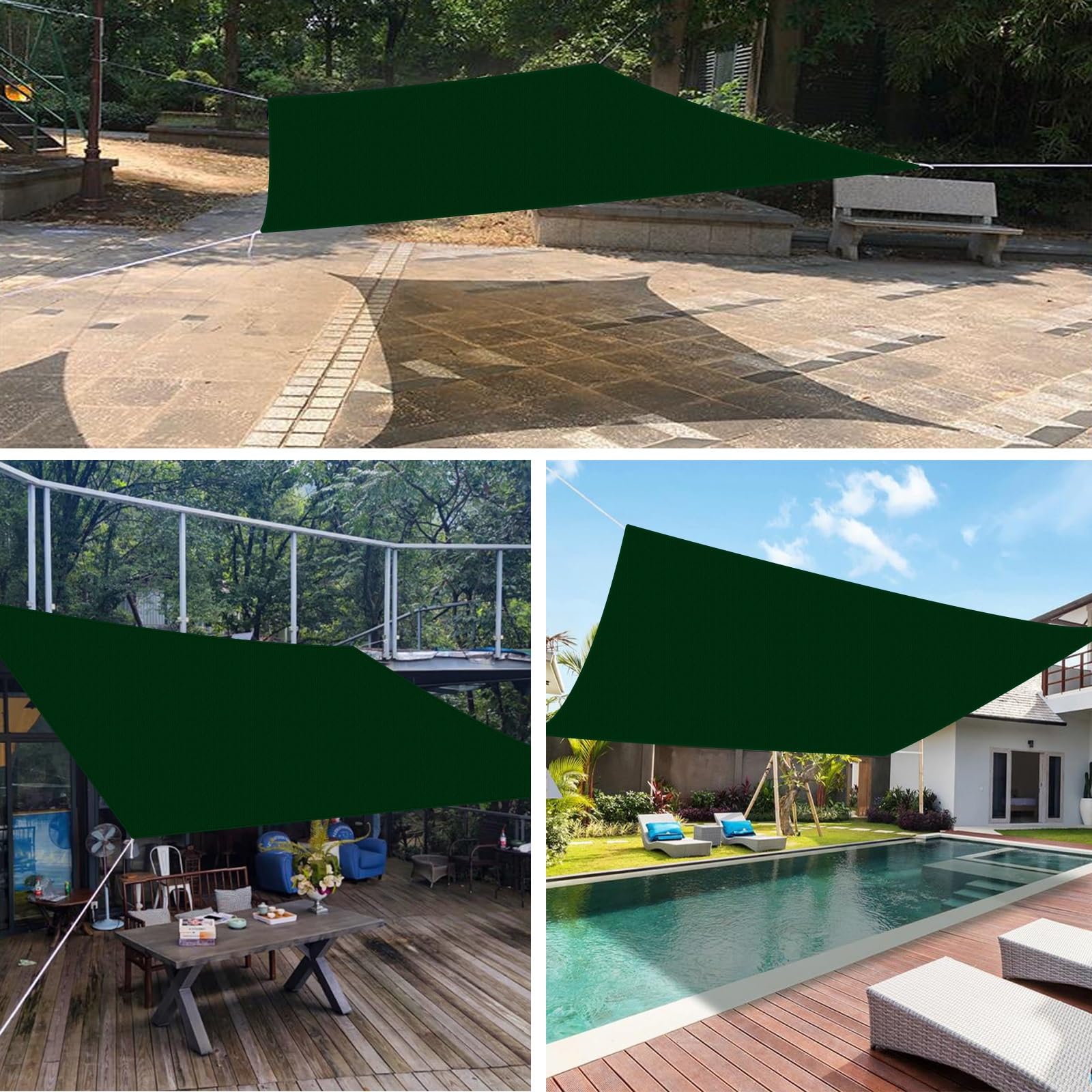 Malla de Sombreo con Ojales 300 x 300 cm 90% Tasa de Sombreado/Rectangular/Protección Rayos UV Toldo de Protección Solar para Plantas de Jardín/Perro/Coche, Verde Oscuro