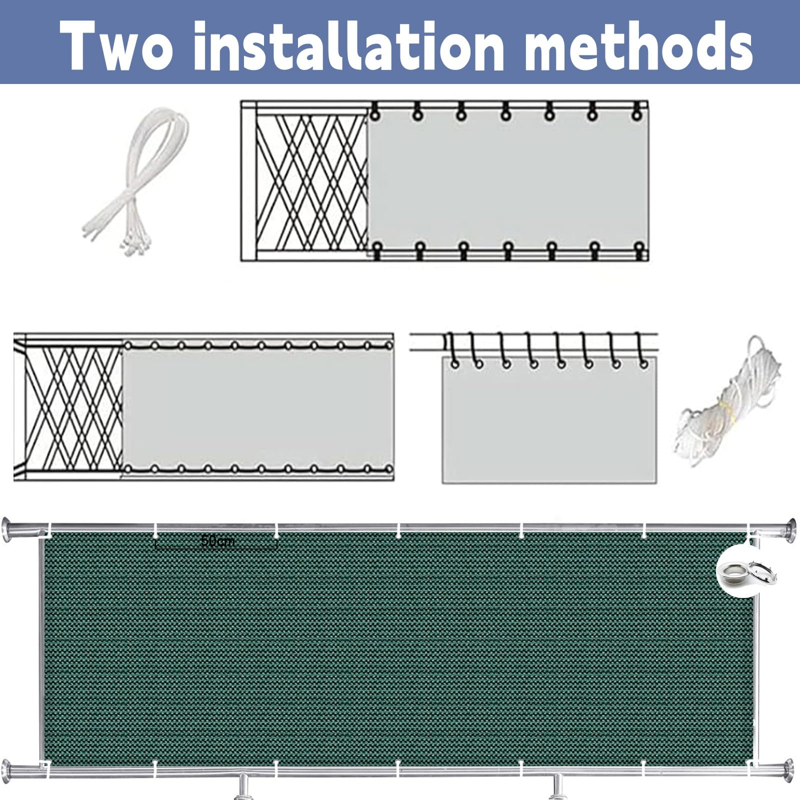 Osłona Balkonowa HDPE 70 x 800 cm 95% Ochrony Uv, Przeciwko Podglądaniu, Odporny Na Wiatr, Osłona Prywatności Na Balustradę Balkonową Do Zewnętrznego Tarasu, Ciemnozielony