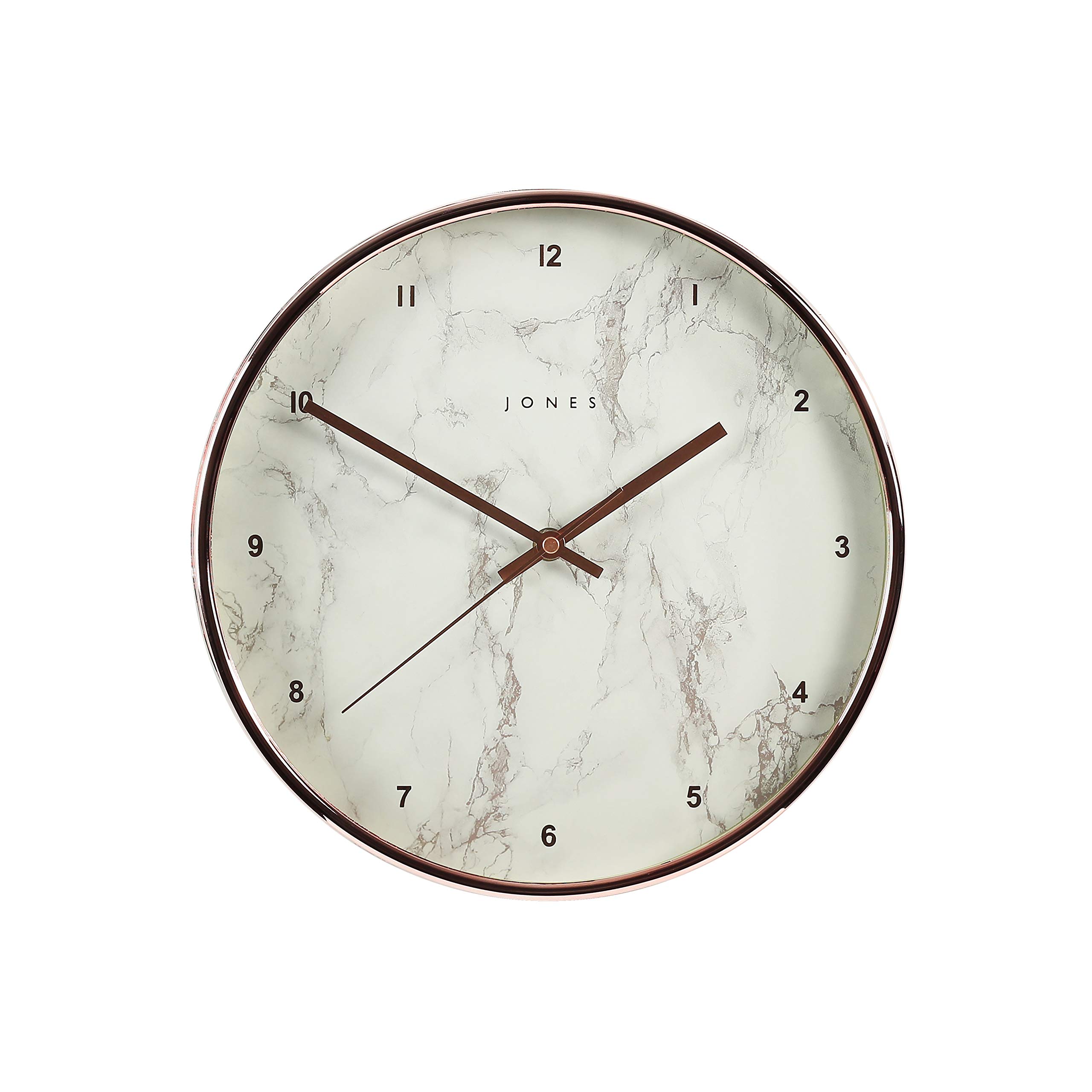 Jones Clocks® Penny Wall Clock - Marble Effect Dial - Modern Clock - Easy to Read Dial - Contemporary Design - 30cm (Rose Gold)