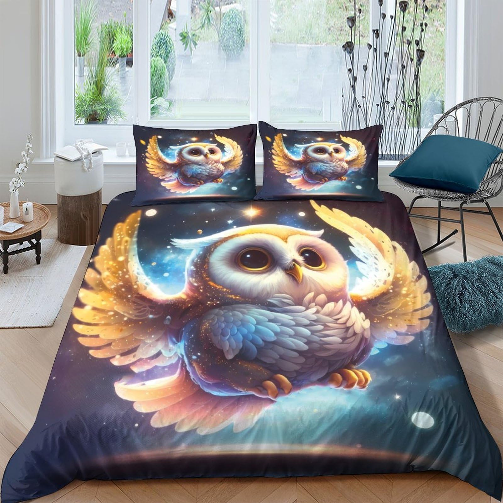 Ctjqhvkz Style-3 3D Printed Fantasy Owl Fitted Sheet Microfiber Soft Breathable Night Sky Mattress Cover For Bedroom Dorm Decor Single（135X200cm）