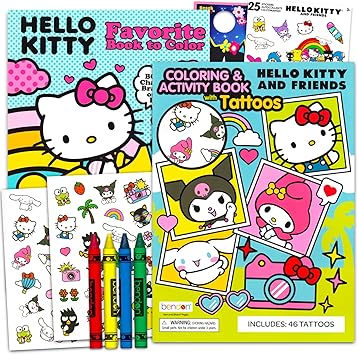 SANRIO Hello Kitty and Friends Coloring Book Jumbo Set - Bundle Activity Book Featuring My Melody, Kuromi, Keroppi, More Plus Stickers, Crayons | Hello Kitty Coloring Set for Girls, Kids