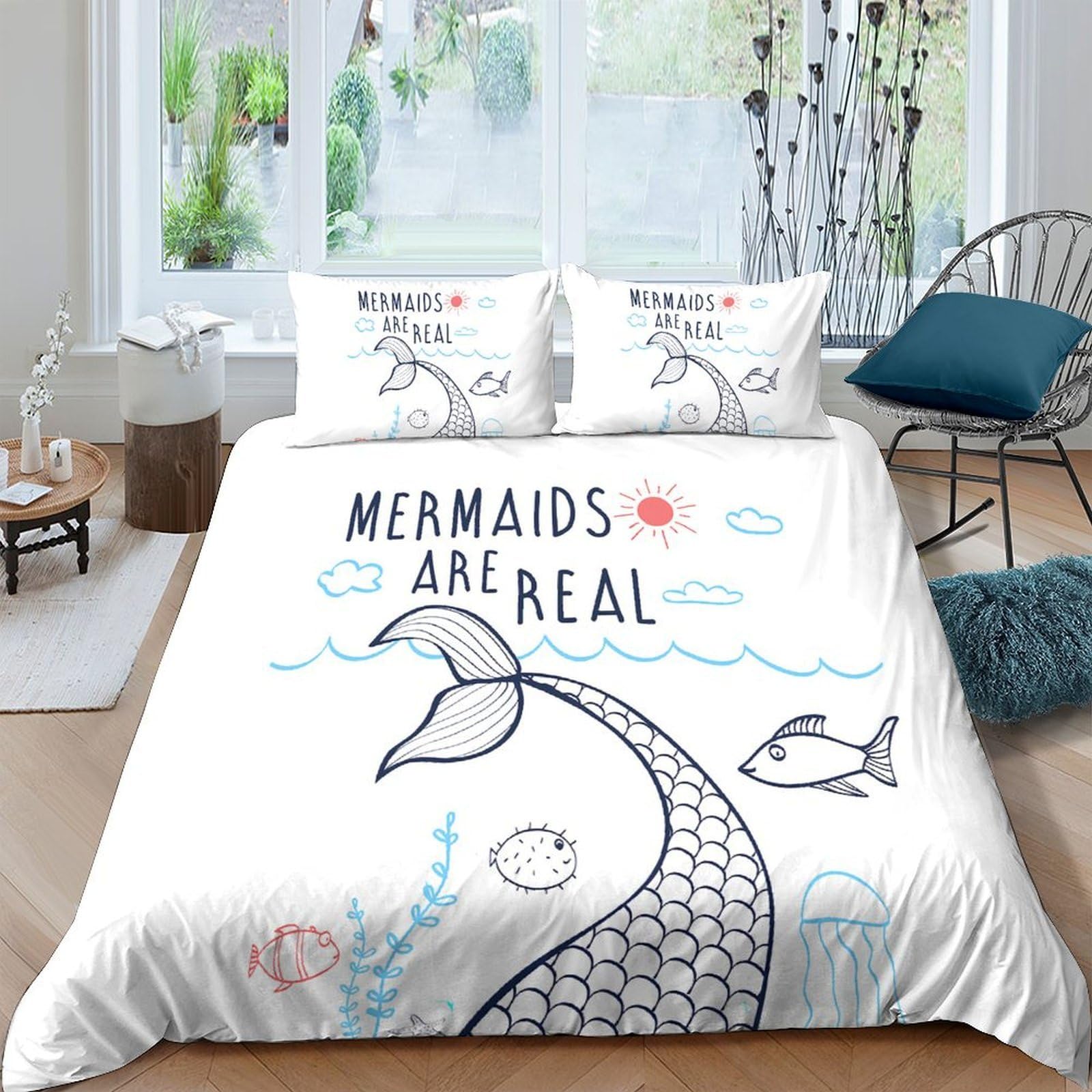 Ctjqhvkz Style-4 3D Printed Mermaid Tail Fitted Sheet Microfiber Anti-Slip Bed Cover For Bedroom Dorm Ocean Fish Decor Single（135X200cm）