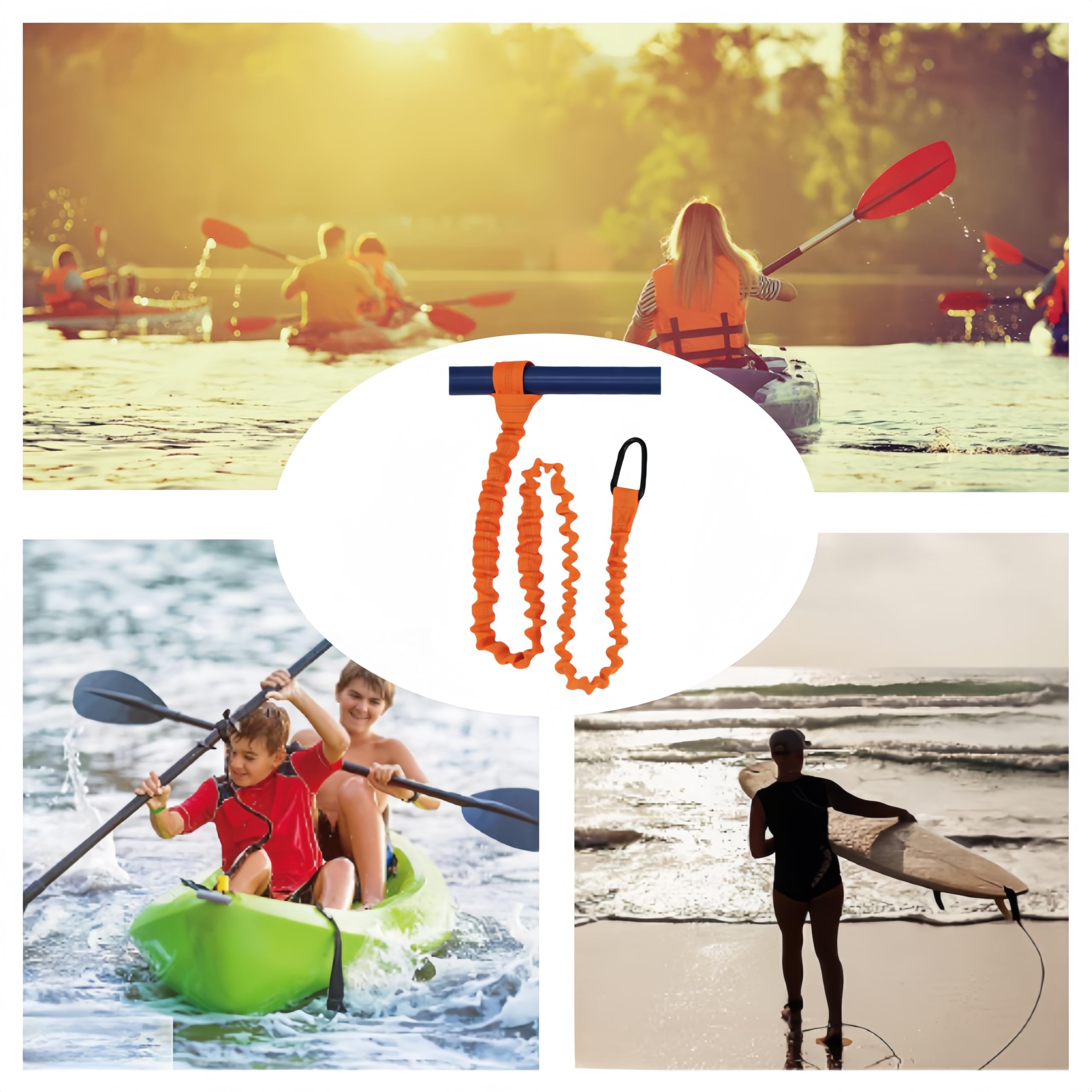 2 Pezzi Guinzaglio per pagaia per Kayak, Guinzaglio per pagaia, Kayak Paddle Leash, 1.5m Estensibile Kayak Paddle Leash con Moschettone per Canoa, Barca,Kayak(Arancione)
