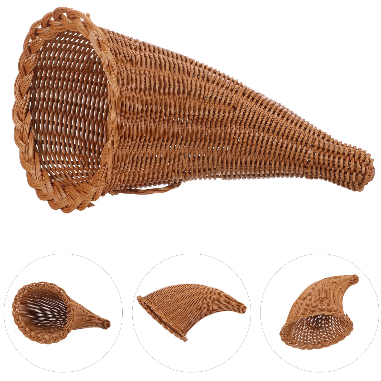 COHEALI Cornucopia Di Vimini Corno Dell'abbondanza Cestino Natalizio Lungo Cesto Di Cornucopia In Vimini Cestino In Rattan Tavola Natale Centrotavola 30 Cm Kaki