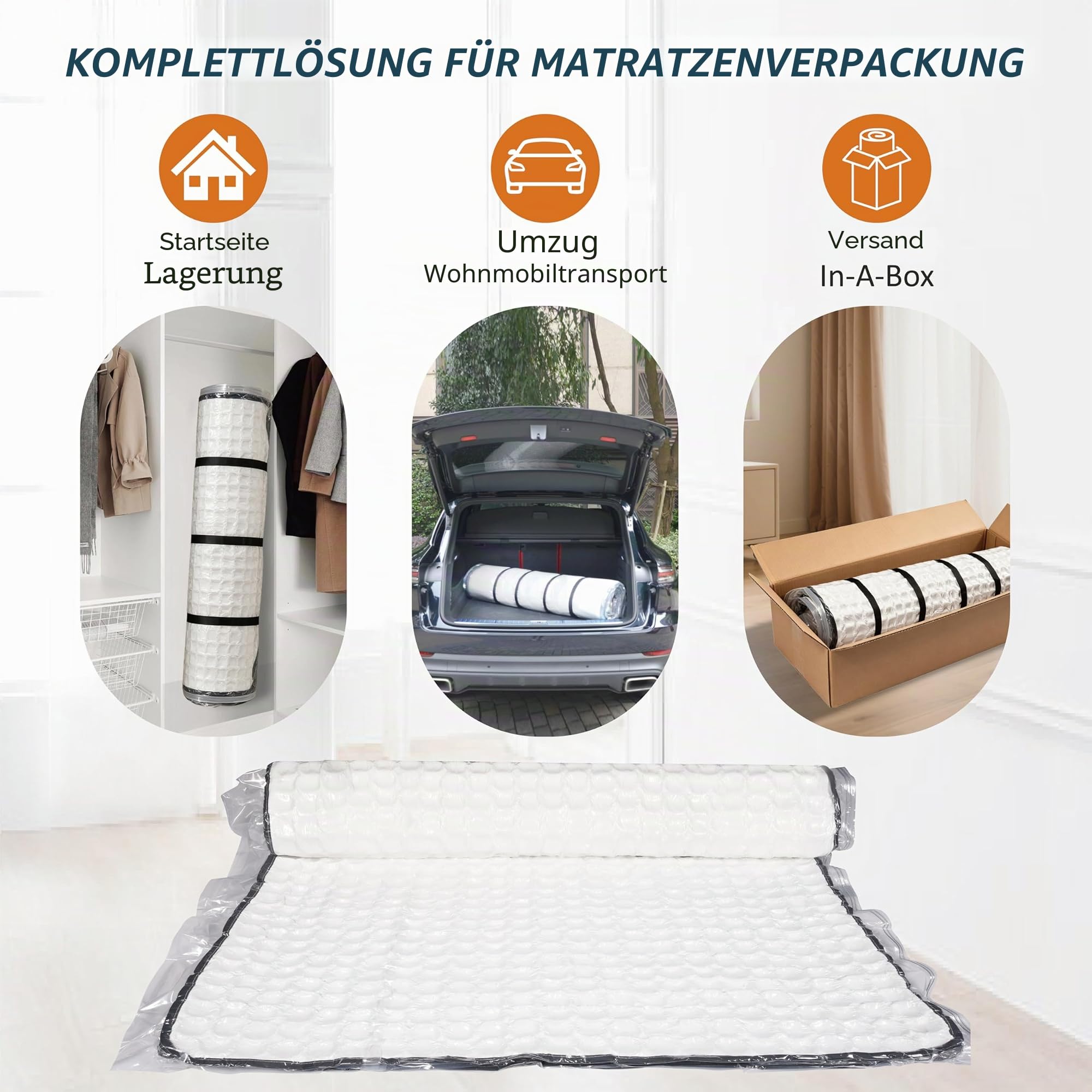 Vakuumbeutel für Umzug/Lagerung von Schaumstoffmatratzen, komprimiert Matratze bis zu 80%, vakuumversiegelte Matratzentasche, auslaufsicher & versiegelbar, Aufbewahrungstasche mit Riemen