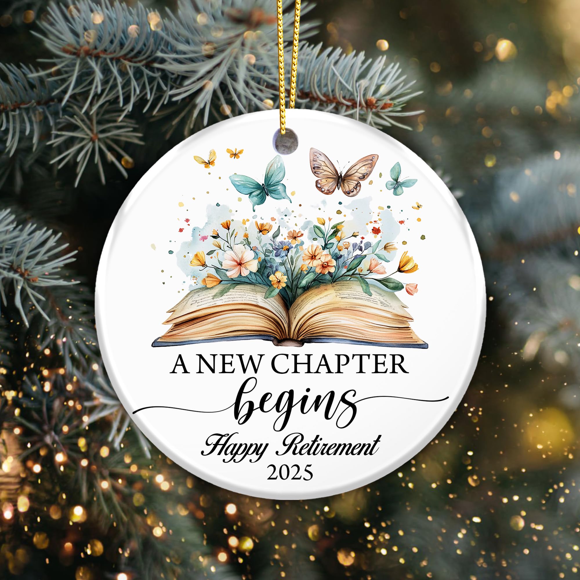 Condition photo showing New/Like New for Happy Retirement Ornament 2025 – “A New Chapter Begins” Inspirational Ceramic Ornament with Book, Flowers & Butterflies – Retirement Gift Keepsake for Teachers, Nurses, Coworkers, Bosses & Friends