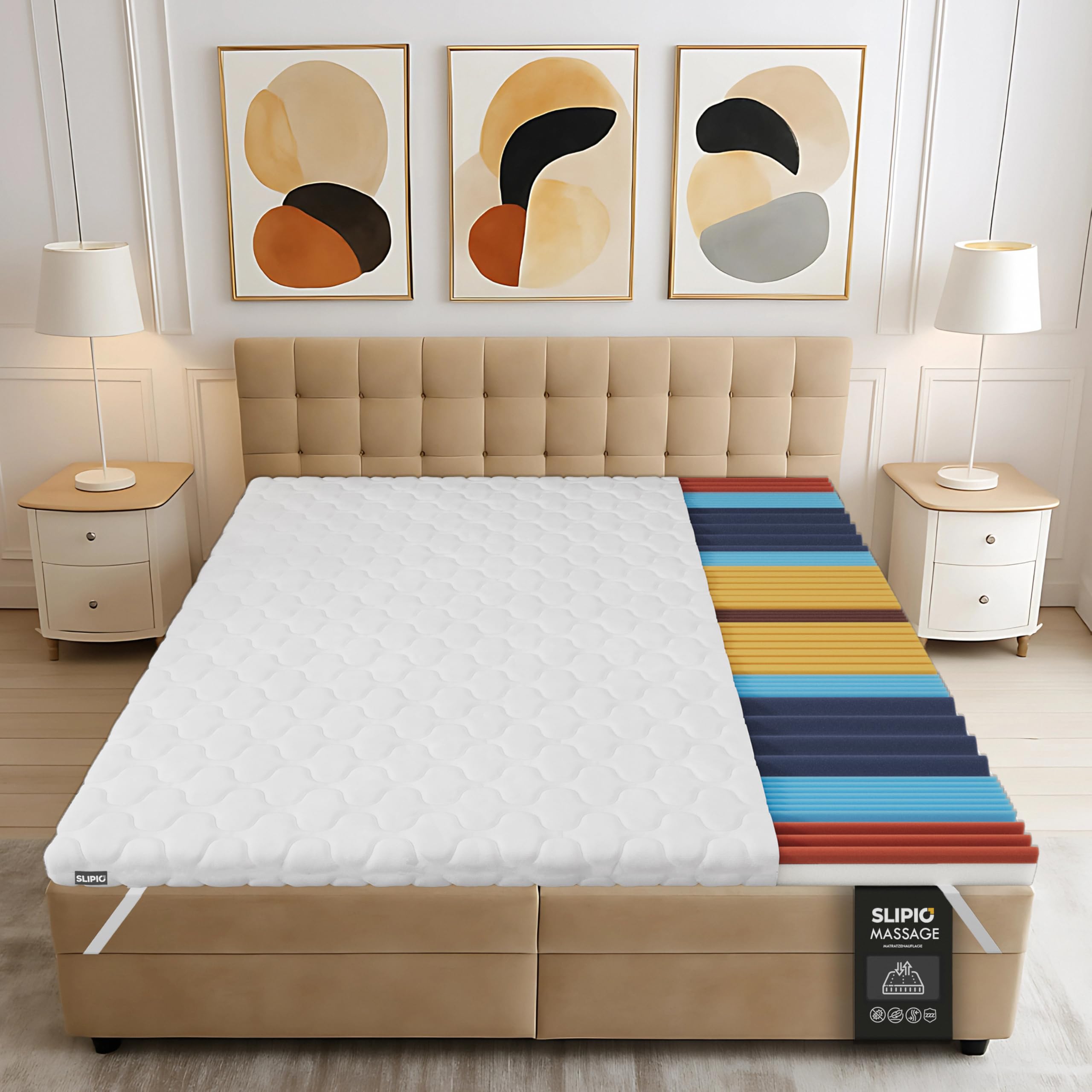Surmatelas 140 x 180 cm - 6 cm de haut - Massage ergonomique profilé 5 zones - Adaptation optimale au corps - Housse respirante et lavable en machine - Surmatelas hypoallergénique