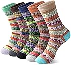 Justay 5 Pairs Wool Socks for Women - Winter Thick Boot Cozy Crew Vintage Soft Calf Knit Warm Socks Gifts