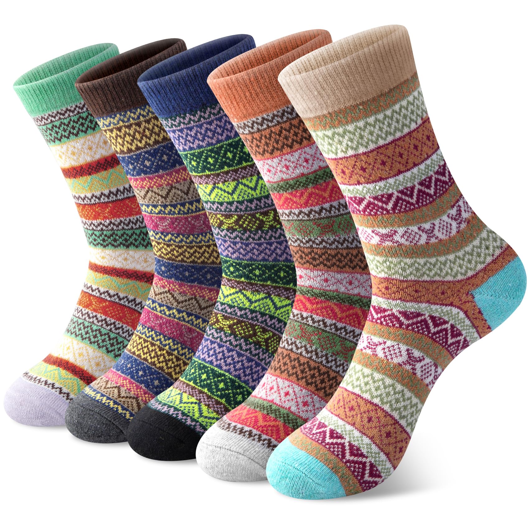 Justay5 Pairs Wool Socks for Women - Winter Thick Boot Cozy Crew Vintage Soft Calf Knit Warm Socks Gifts