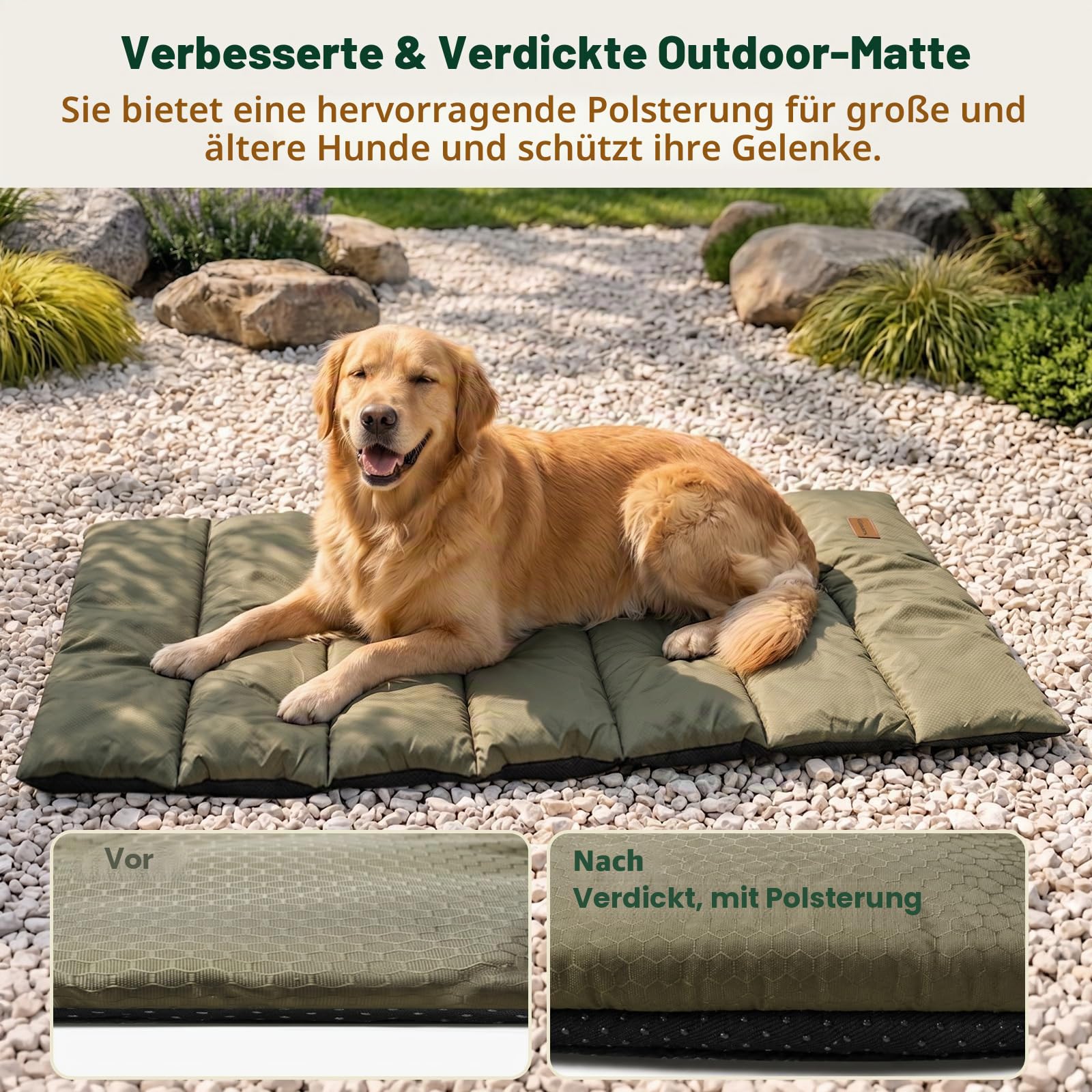 Gimars Verbesserte Outdoor Hundebett mit wasserdichter Folie, leicht aufrollbar mit Schnalle, großes Reisehundebett für mittelgroße & große Hunde, tragbar, faltbar, waschbar