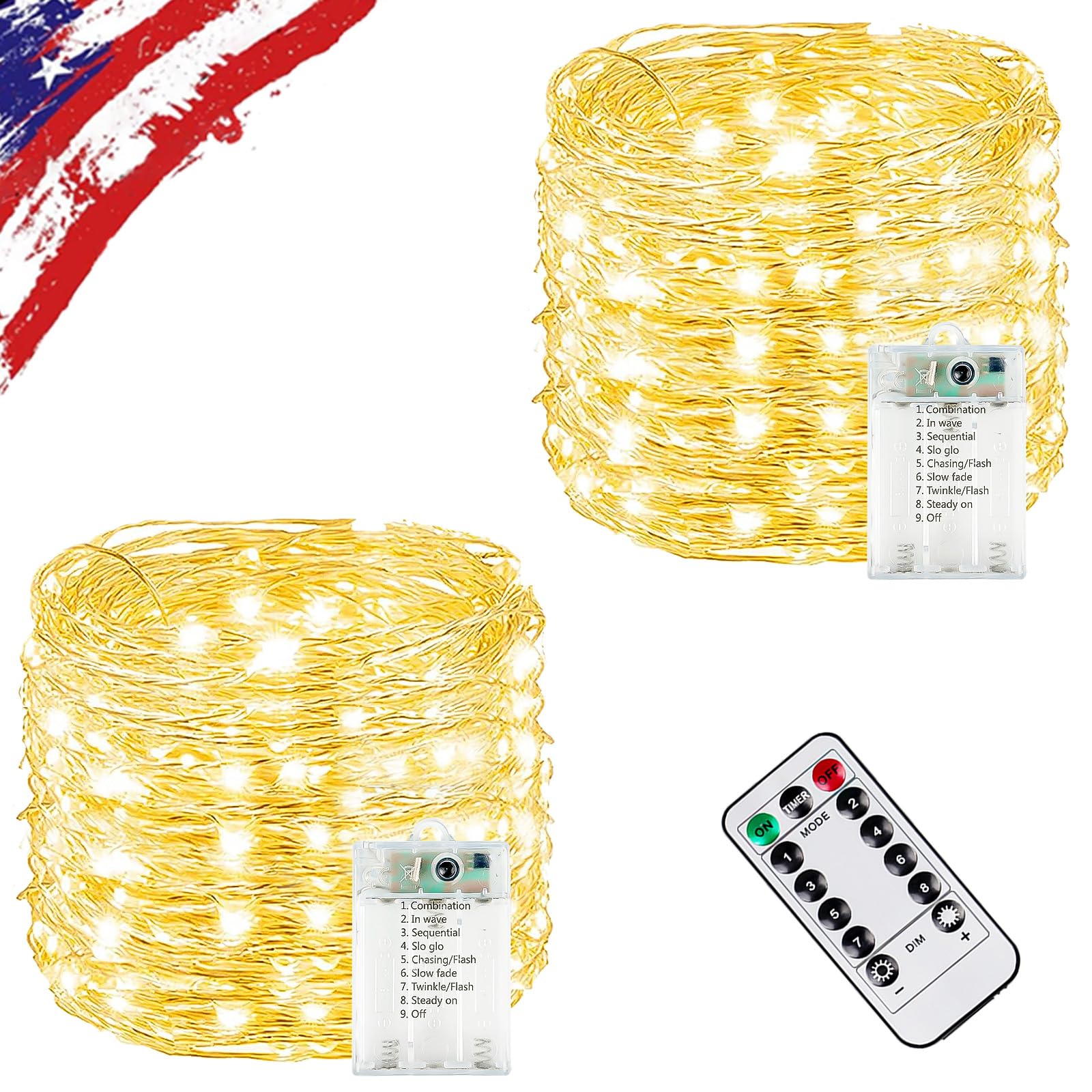 2 Pack Total 40FT 120LED Fairy Lights Battery Operated with Rmote, Waterproof Twinkle Lights with Timer Indoor Outdoor, Cuttable String Light for Bedroom, Classroom, Wedding, DIY, Christmas Decor