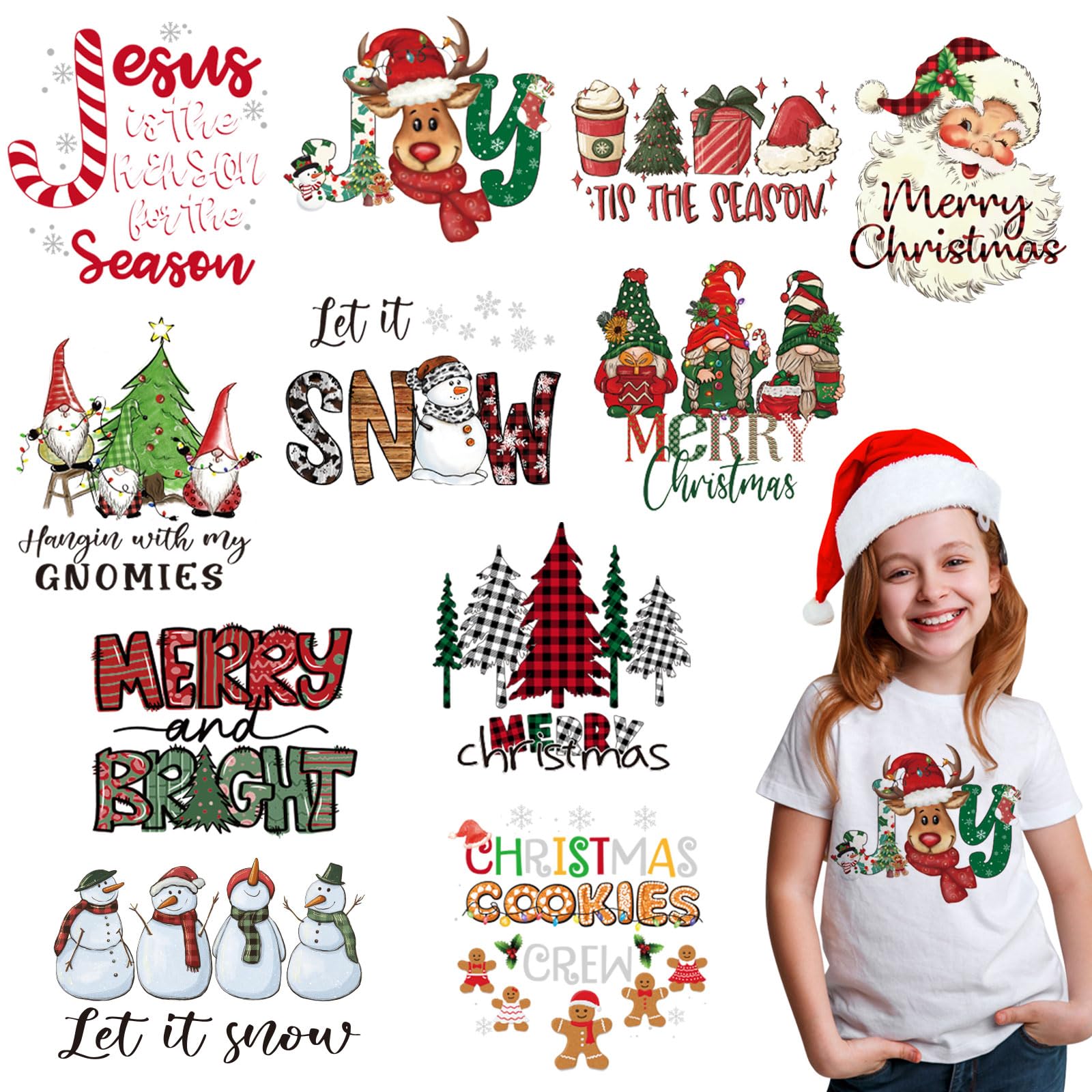 12 Sheets Christmas Heat Transfers Vinyl,Christmas Iron On Transfers for T-Shirts,Holiday HTV Vinyl Iron on Decals for Clothes Pillow Hoodie DIY