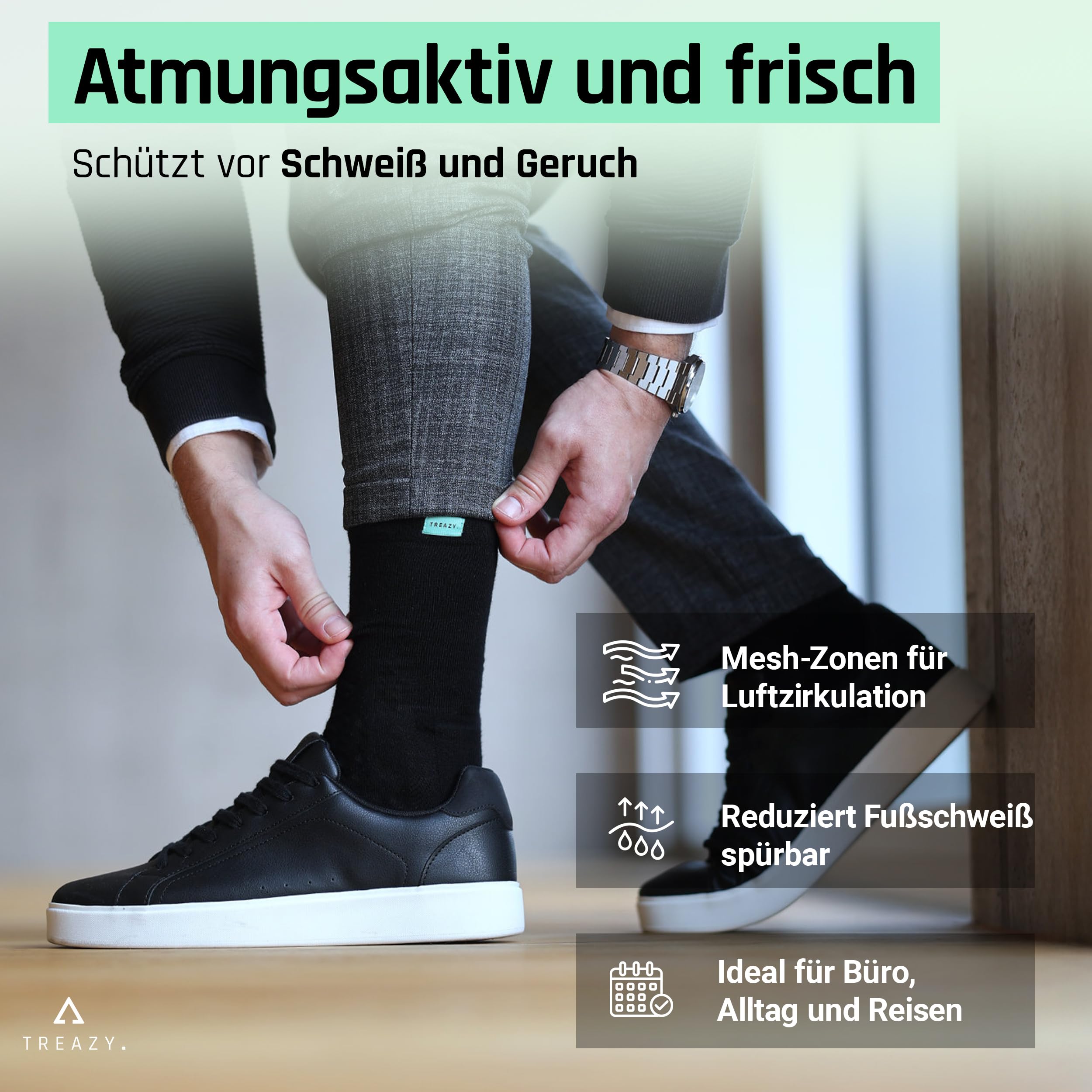 TREAZY Business Socken Anzugsocken aus hochwertiger Bio-Baumwolle – Schweiß und blasenfrei – angenehm und besonders langlebig für deinen Job und den Alltag