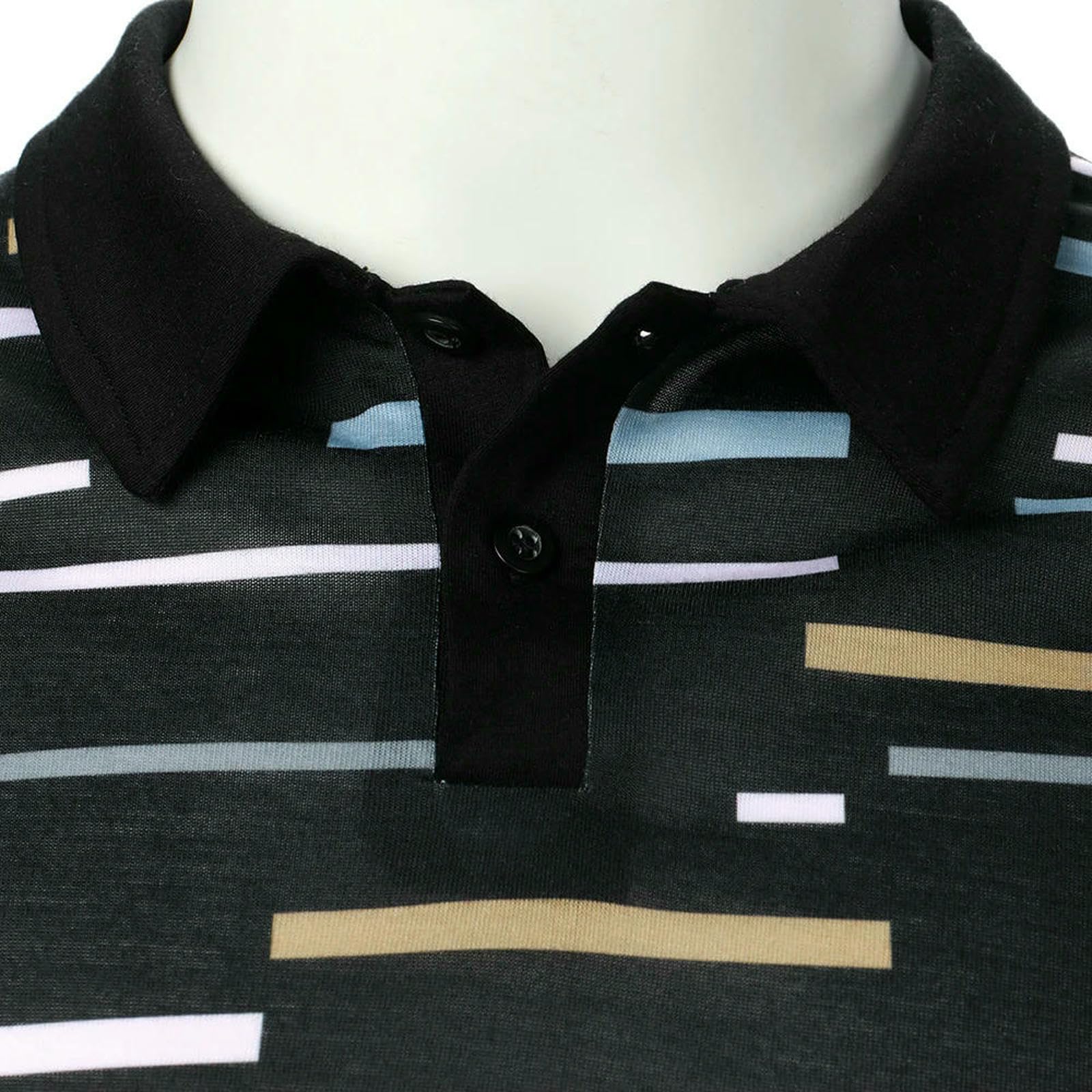 Maglietta Uomo Mens T-Shirt Uomini Manica Corta Color Block Stampato Charm Mature Casual Moda Lapel Top-Nero-XL