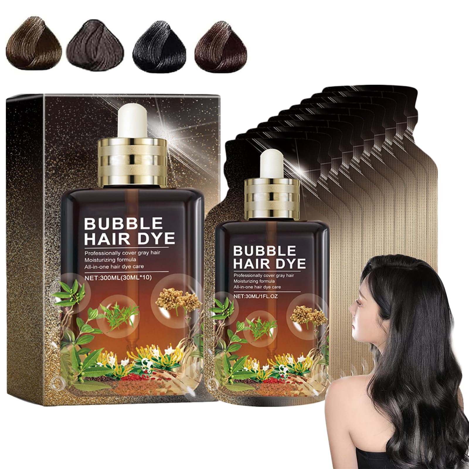 Omexry Bubble Plant Hair Dye Shampoo, Hair Dye for Gray Hair, Plant Based Black Brown Hair Dye, Hair Color Shampoo for Women & Men (Black, 1 Box)