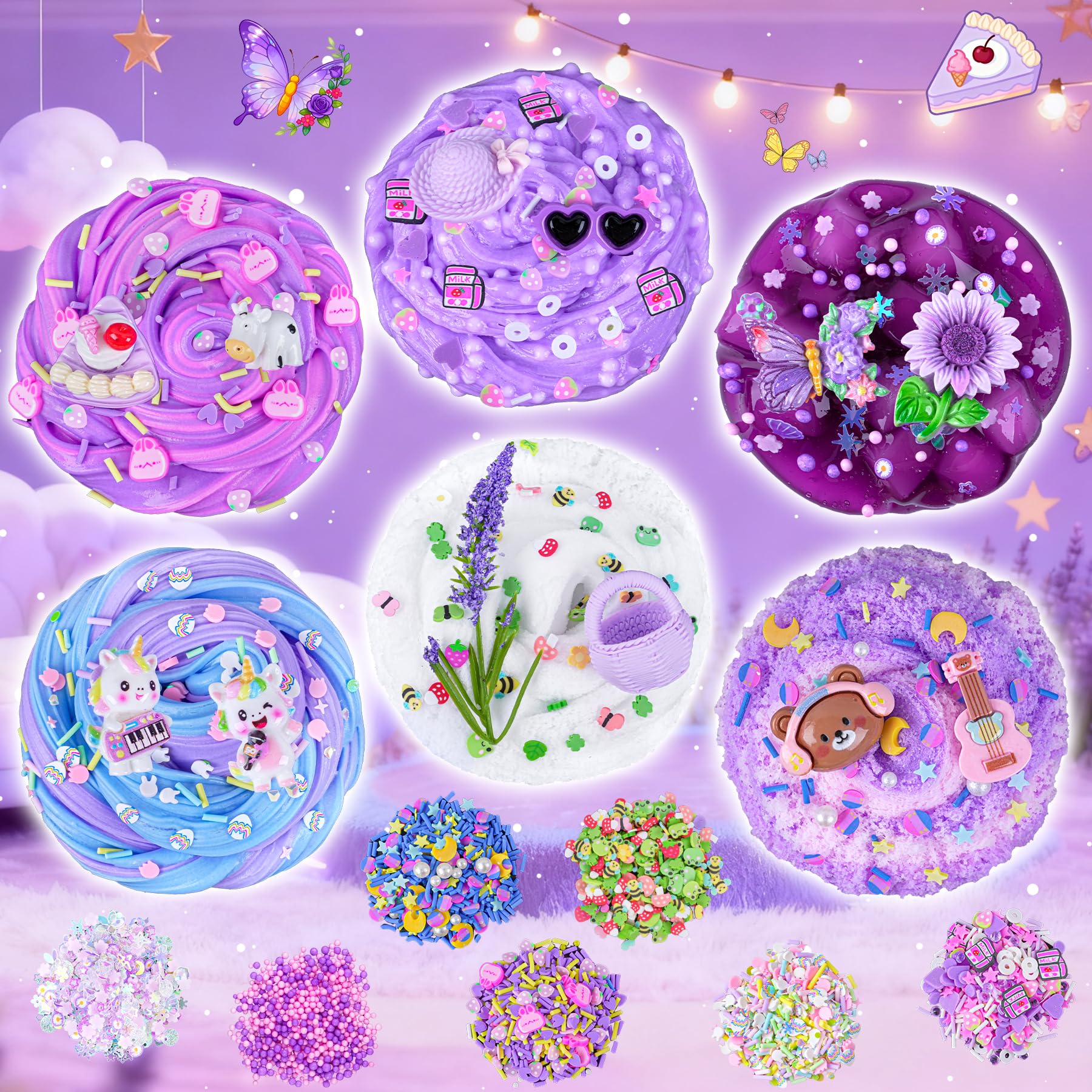 LAWOHO 6 Packs Purple Lavender Slime Kit, Cloud, Clear, Butter Slimes Kits for Girls & Boys, Non Sticky & Fluffy Kids Slime - Image 2