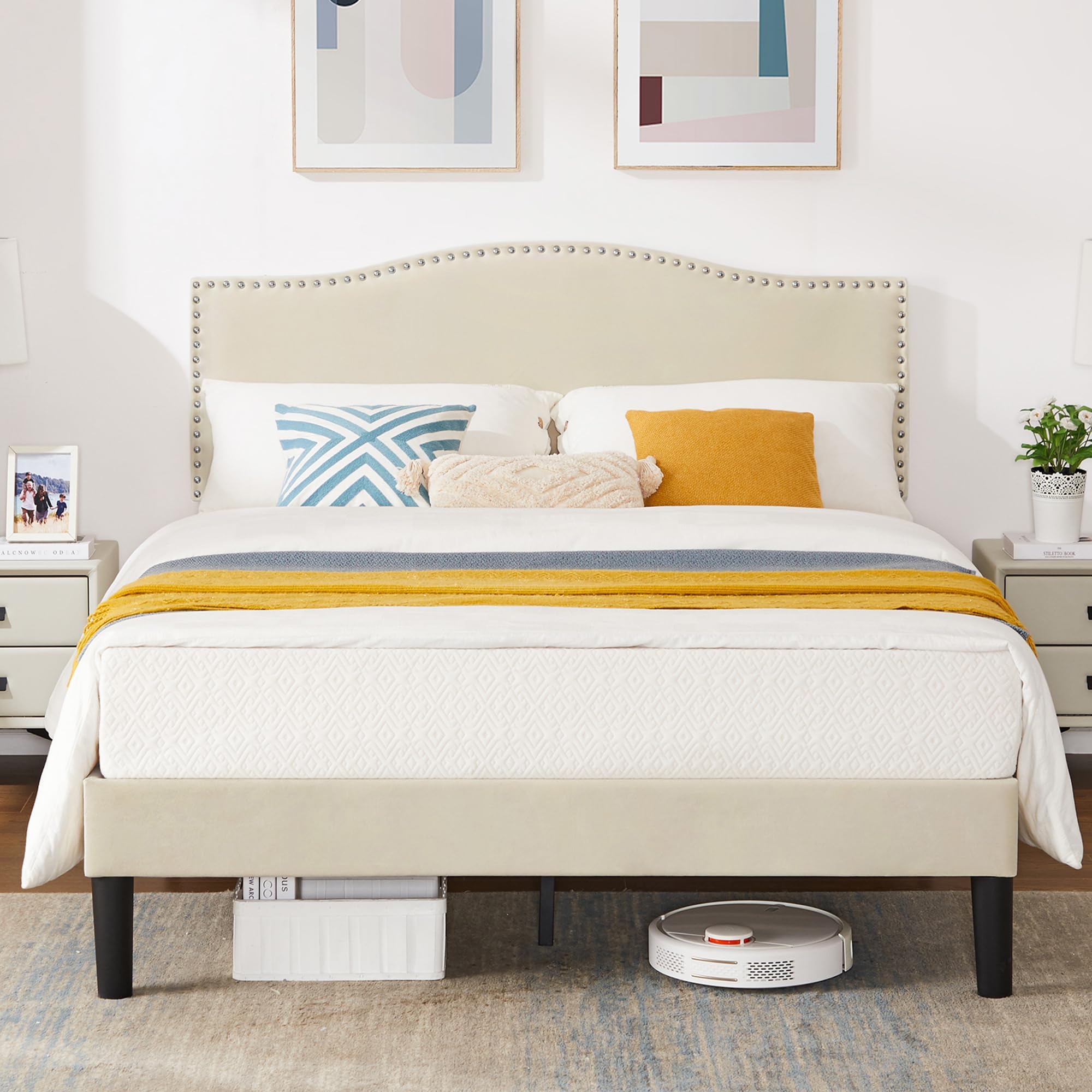 VECELO Full Bed Frame Platform Bed Frame with Upholstered