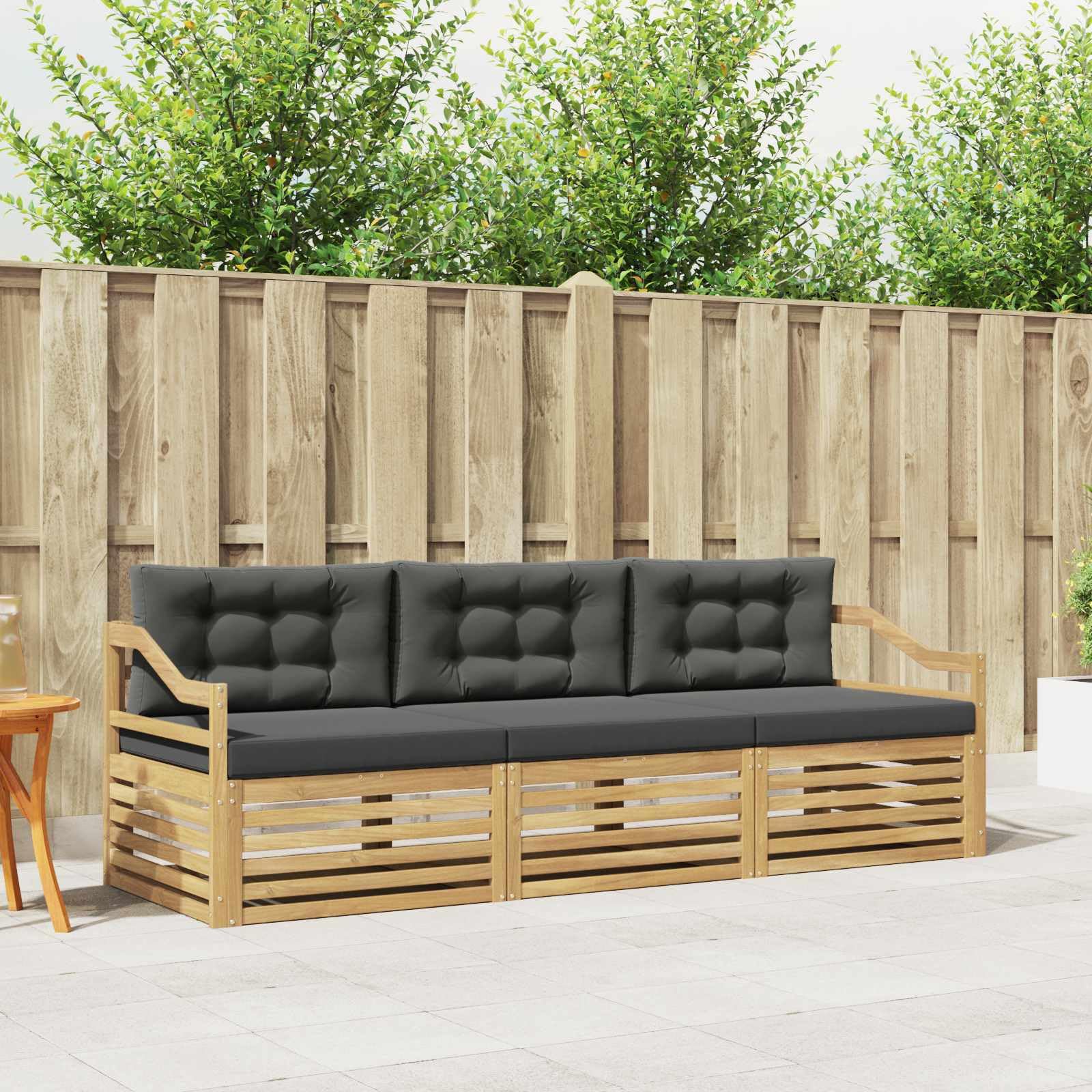 Ensemble canapé extérieur acacia massif modulaire blanc anthracite pour terrasse
