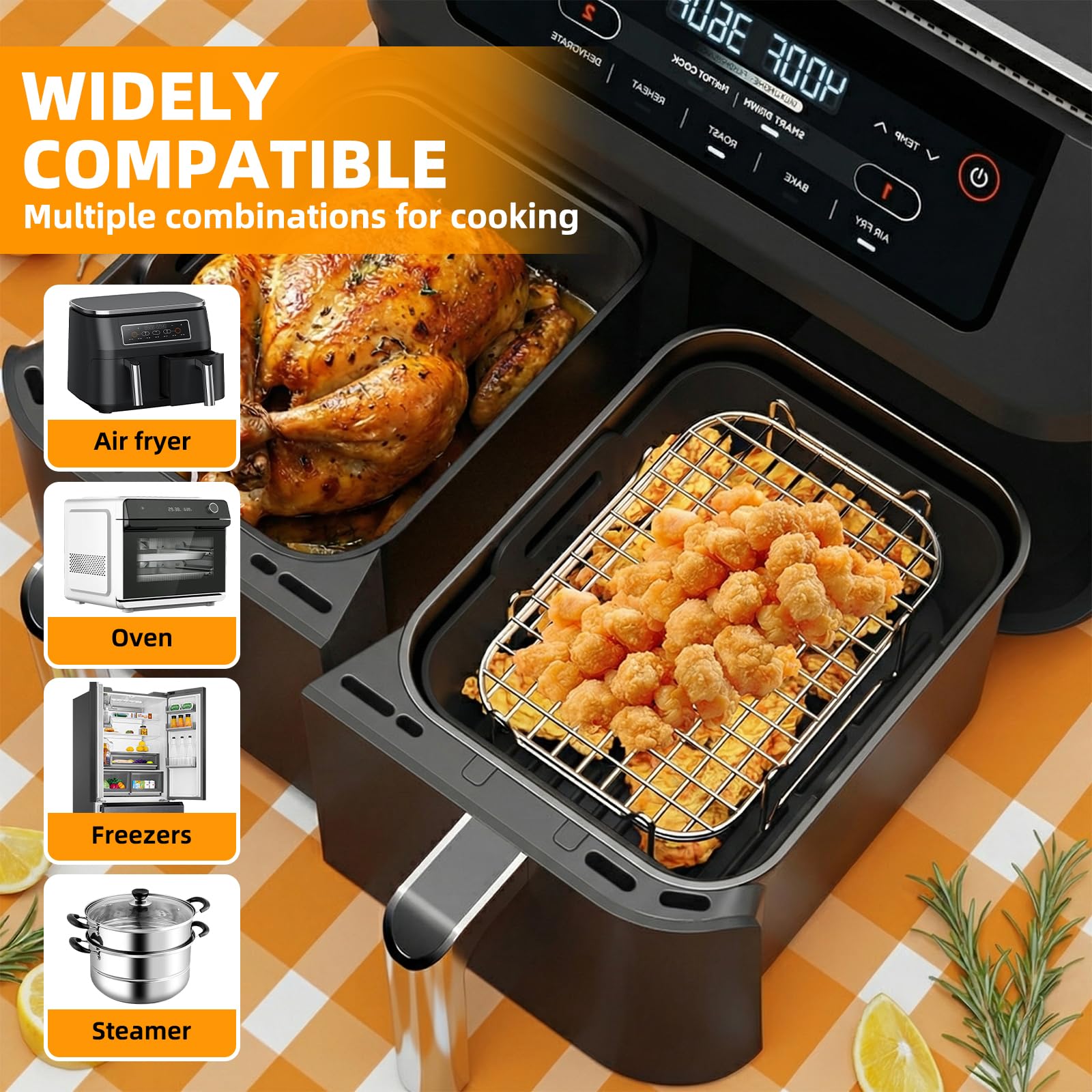 HONYAO Akcesoria do Frytkownicy na Gorące Powietrze, 4 sztuk Silikonowa Frytkownica Akcesoria do Ninja AF400EU DZ400EU SL400EU, Ruszt do Grillowania Akcesoria AirFryer do Dual Zone 8L-10L