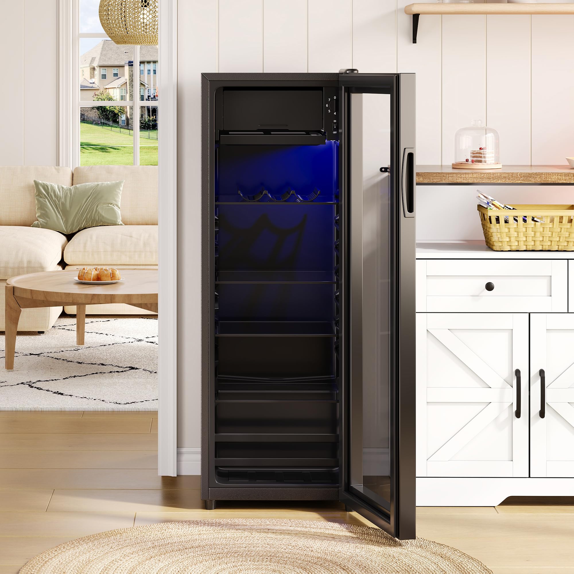 Merax Frigorifero 128L, freestanding, refrigeratore per bevande con frigorifero da 120 L + congelatore da 8 l, con illuminazione interna a LED e ripiani regolabili, super silenzioso per ristorante,