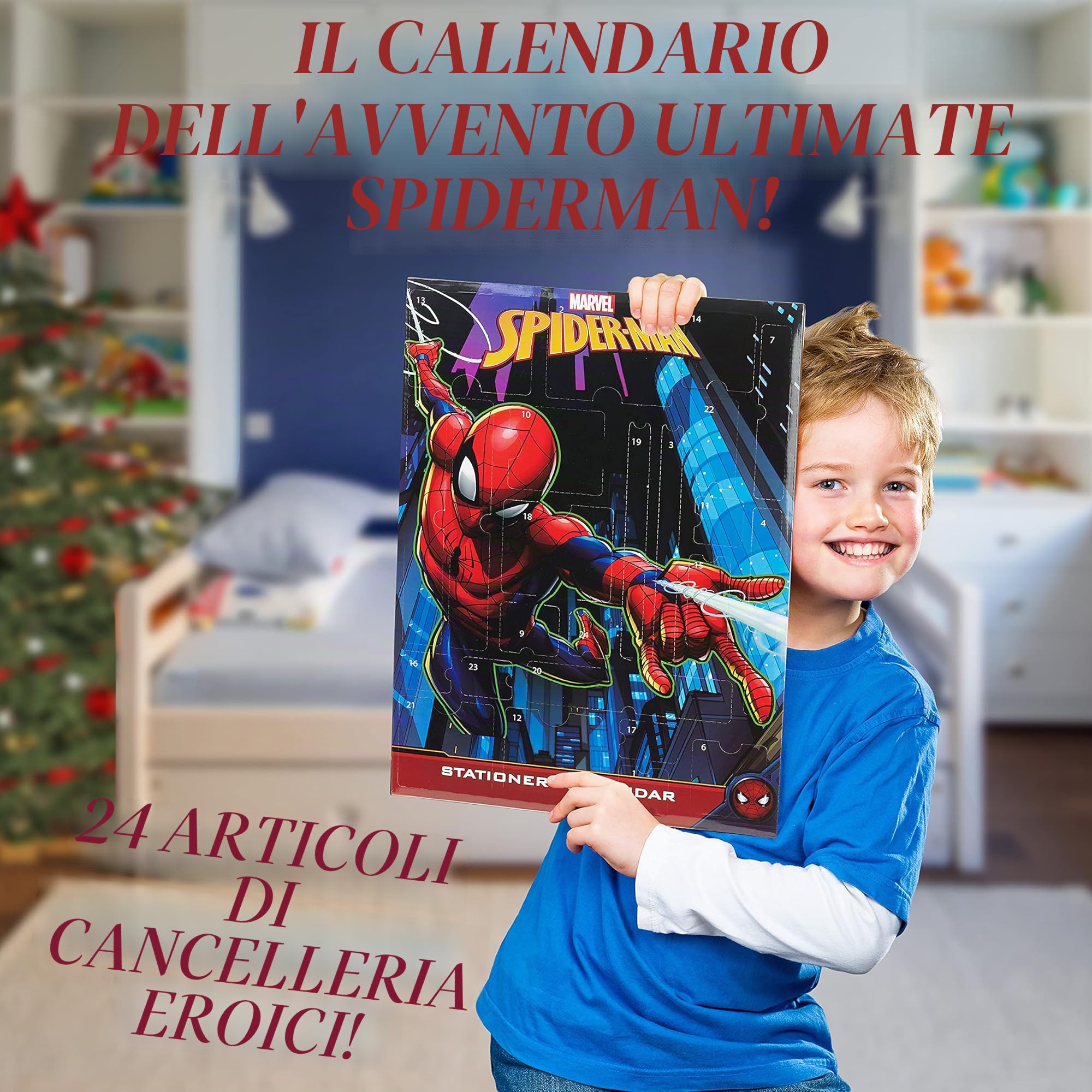Marvel Spiderman Calendario Avvento 2025 Bambini Countdown Natale Calendari Avvento Cartoleria Materiale Scuola Portachiavi Penna (Spiderman Multicolore)
