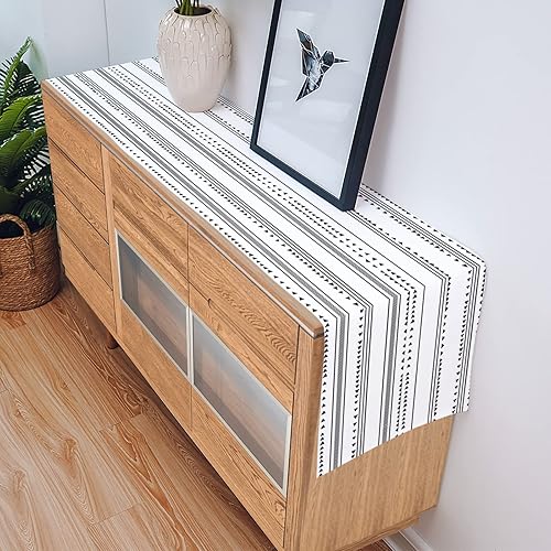 Miniatura 6 de Camino de mesa bohemio blanco y negro, rayas geométricas, bufandas de algodón, lino, rectangular, mantel de mesa de cocina, decoración de mesa para