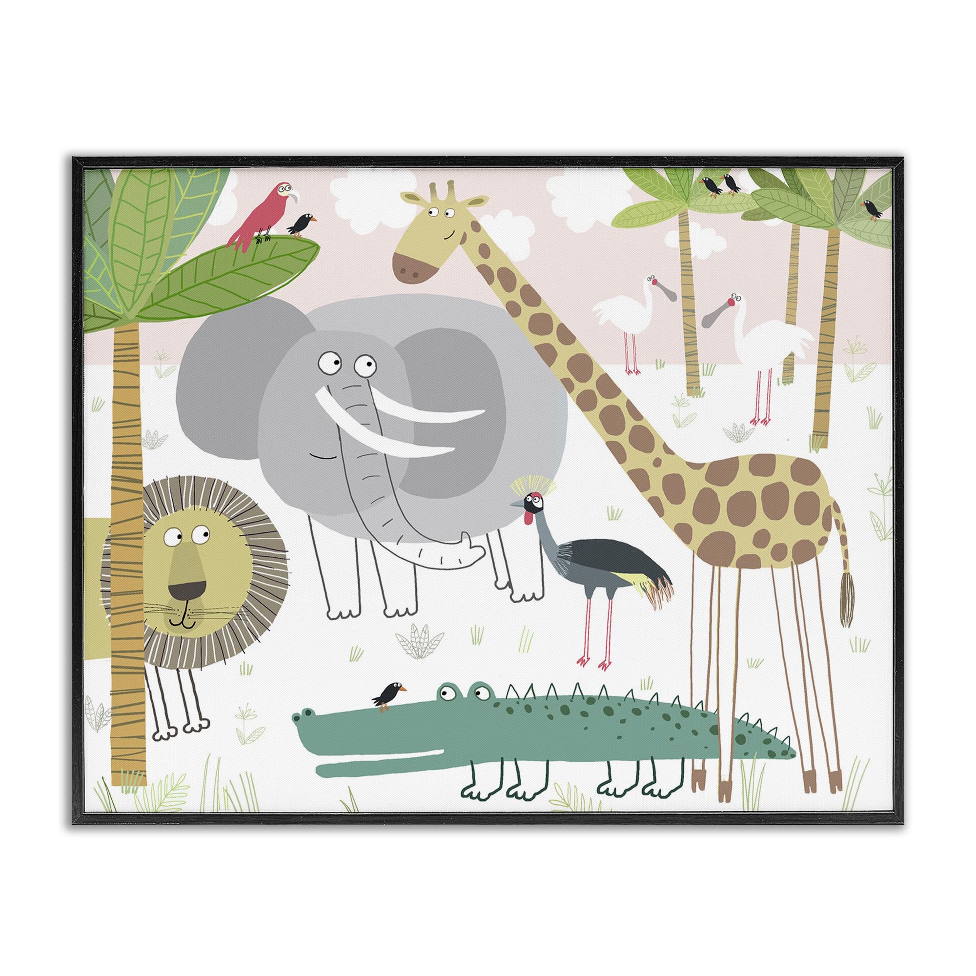 Stupell Industries Midnight Black (Textured) 'Safari Animals Out And About'| Framed Giclee Art