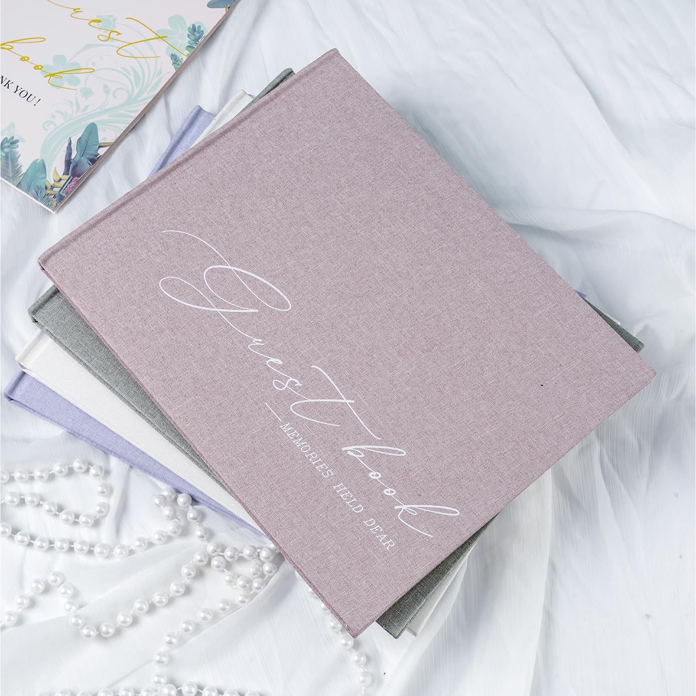 Libro de invitados de boda para recepción y baby shower – Elegante libro de visitas con cubierta de lino para fotos y firmas Polaroid con tarjeta "Please Sign" y esquinas de fotos, 100