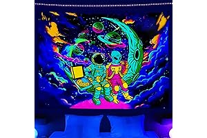 Trippy Astronaut and Alien Black Light Tapestry