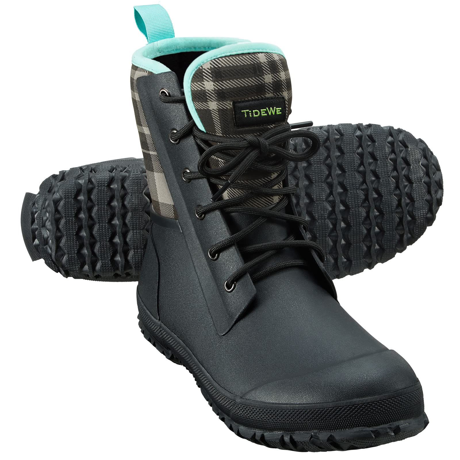 Rubber Boots for Women, Lace Up Rain Boots with Steel Shank, Waterproof Mid  calf Hunting Boots with Fleece Lining, Anti-slip Neoprene Insulated Rubber