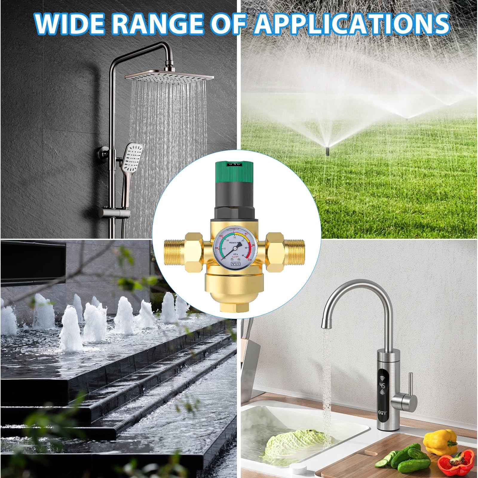1 Pouce Reducteur de Pression Eau, Limiteur de Pression Avec Manometre Pression Eau Et Filtre à Mailles, RéDucteur de Pression D'Eau En pour Robinets D'Irrigation de Jardin de Chauffage au Gaz