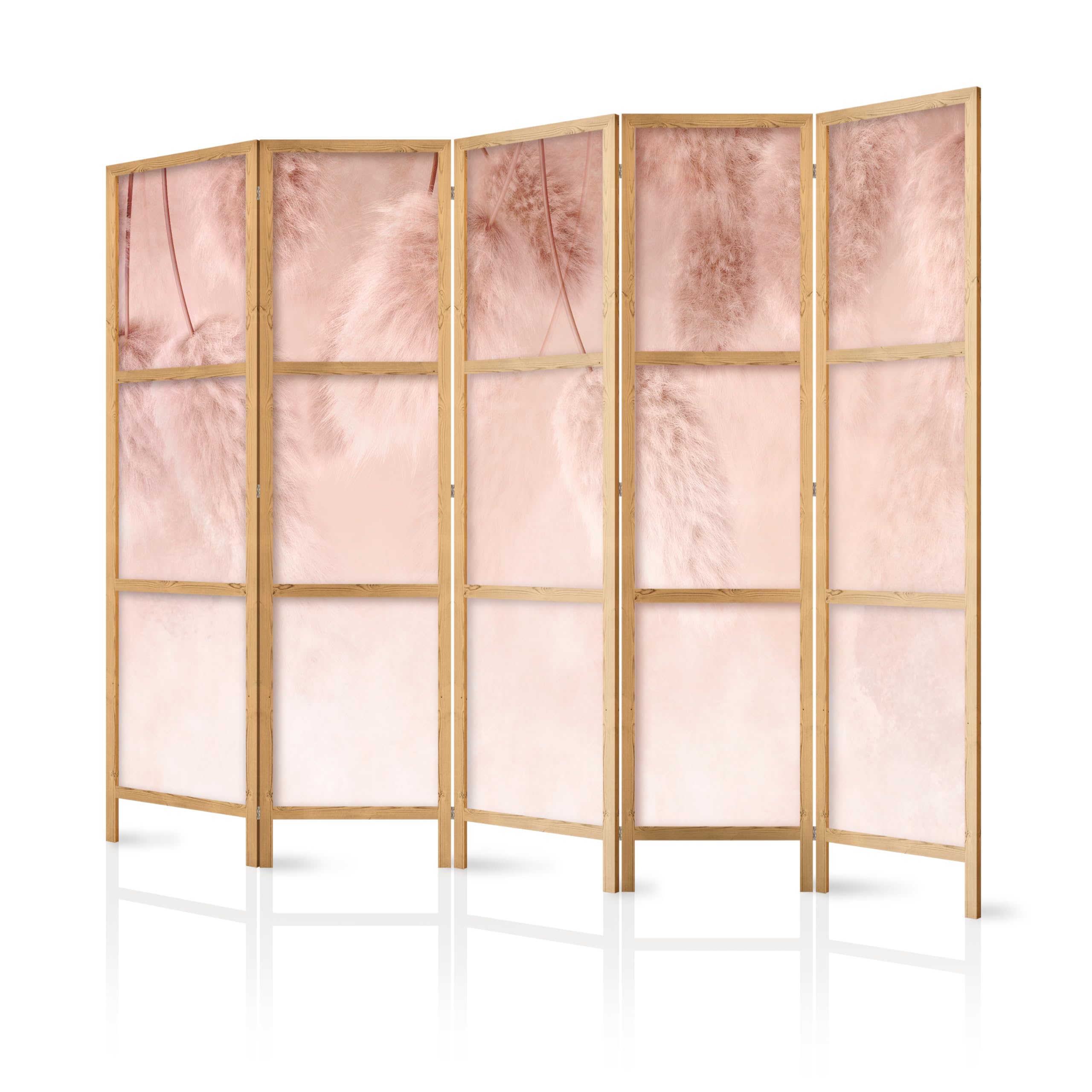 murando - Paravent Raumteiler Holz Gras, 225x172 cm, 5-teilig, Wohnzimmer