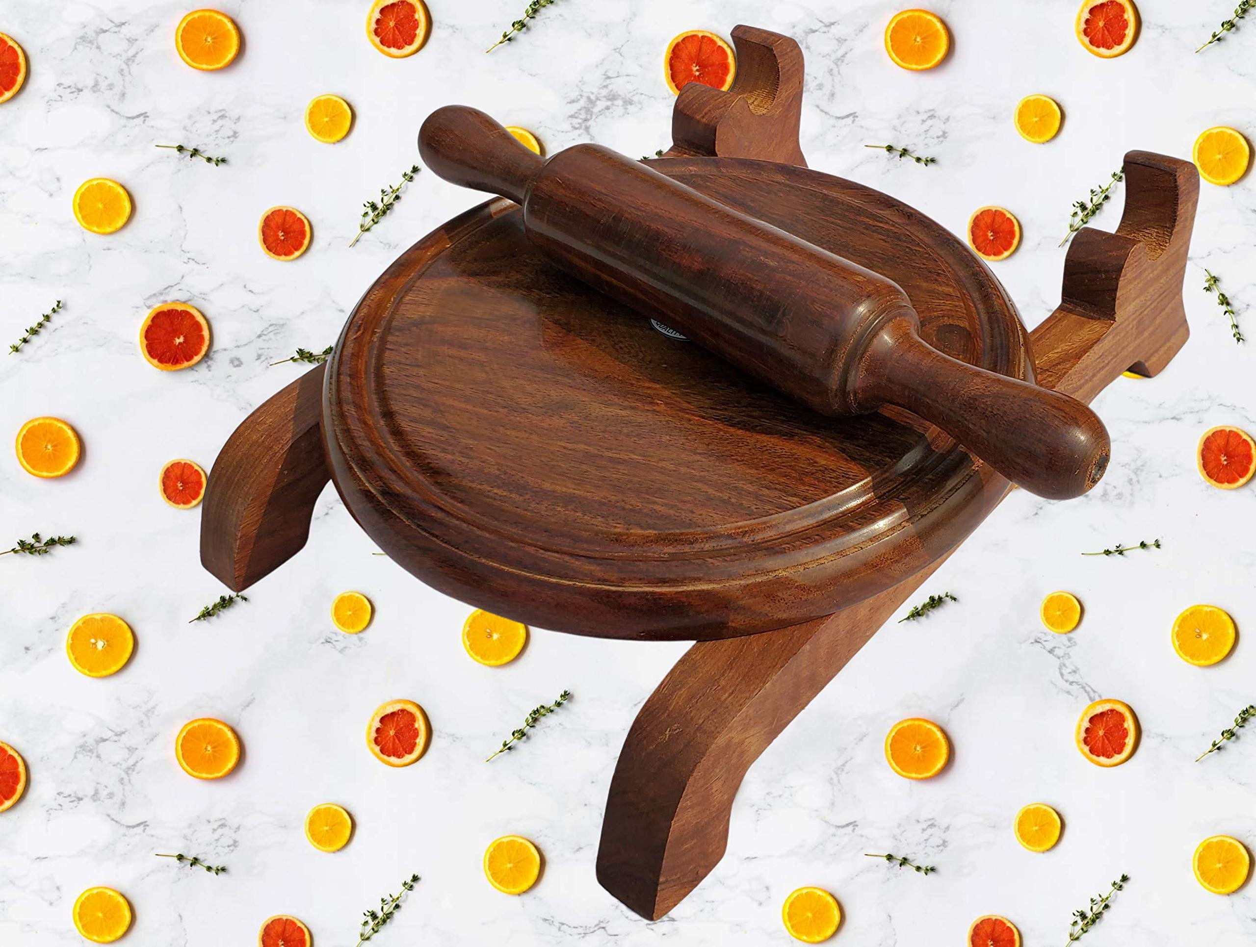 Pure Source India Roti Maker Made by Natural Wood, Fixed Belan Stand in It, Chakla and Belan 10 Inch. — Amazon image 7