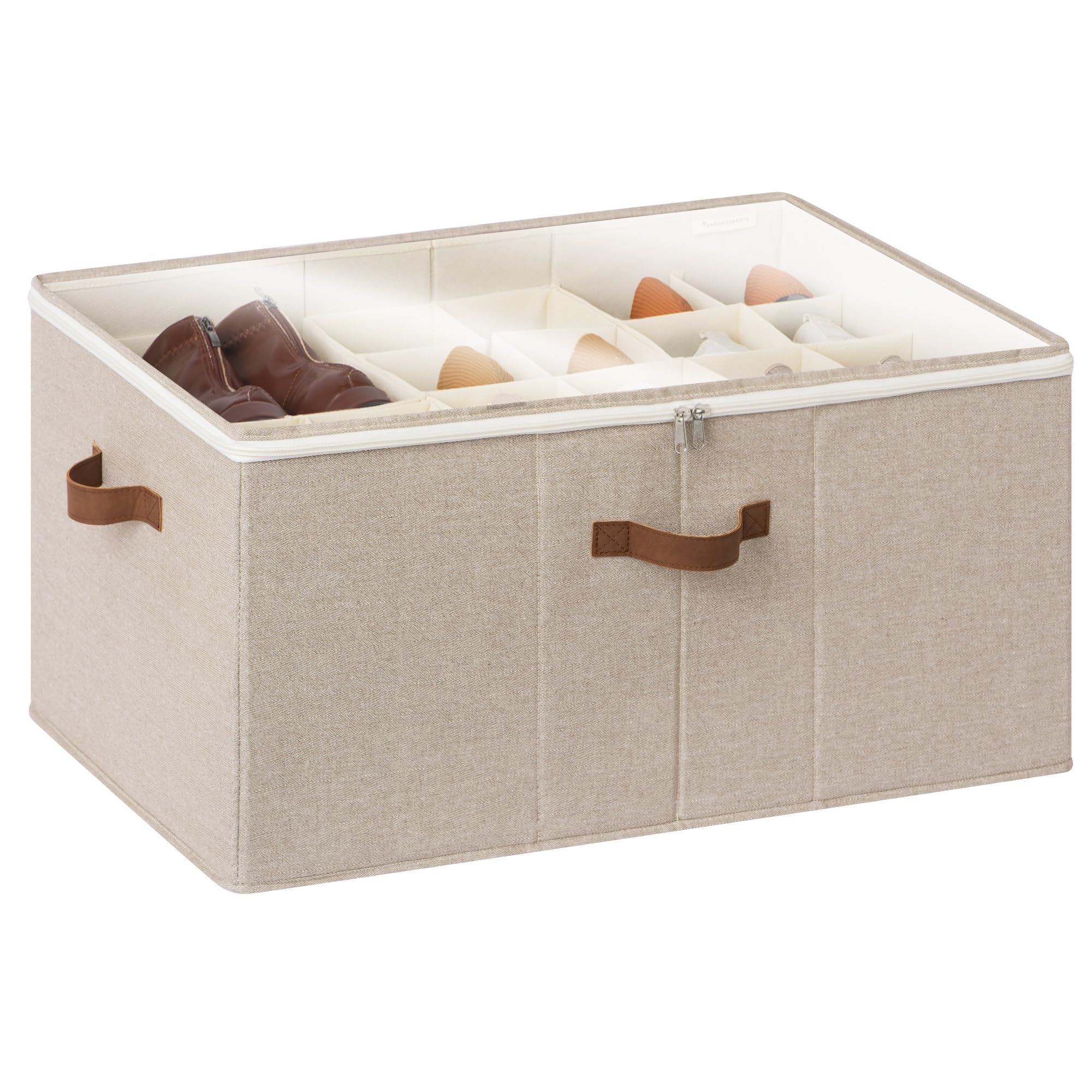 StorageWorks Organizador de zapatos para armario, caja de almacenamiento con capacidad para hasta 24 pares, caja de almacenamiento de tela, contenedores de almacenamiento para armario, marrón y beige