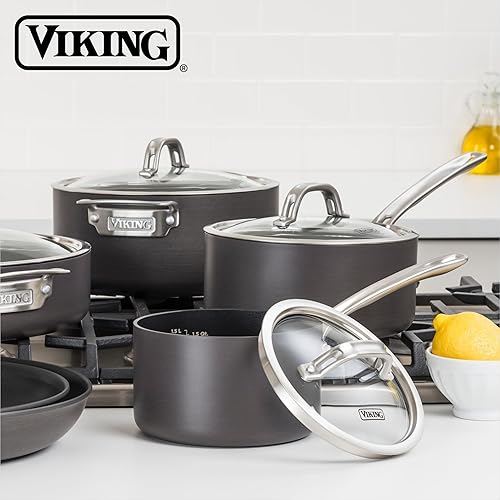 Miniatura 6 de Viking Sartén antiadherente con tapa de vidrio, cacerola antiadherente anodizada dura de 3 cuartos de galón, apta para lavavajillas y horno, lista