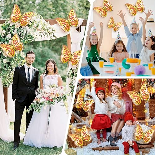 Miniatura 3 de Juego de 4 piezas de decoración de pared de mariposa grande 3D calcomanías de pared de mariposa de 12 pulgadas de 4 capas con 5 perlas de imitación